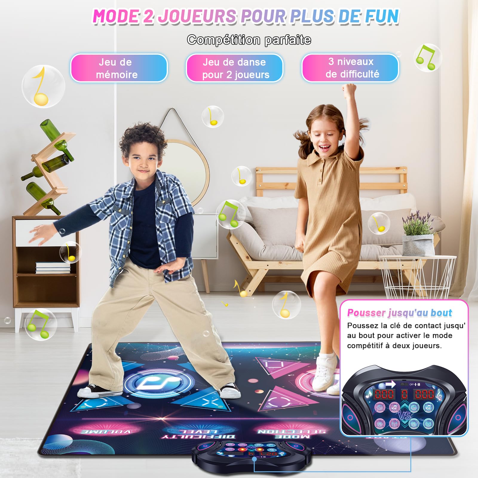 Aragallant Tapis de Danse pour Enfants, Double Tapis de Danse pour Filles et Garçons de 3 4 5 6 7 8+ Ans, Musique Pad de Danse Jouets pour Enfants et Adultes Anniversaire de Noël Cadeau