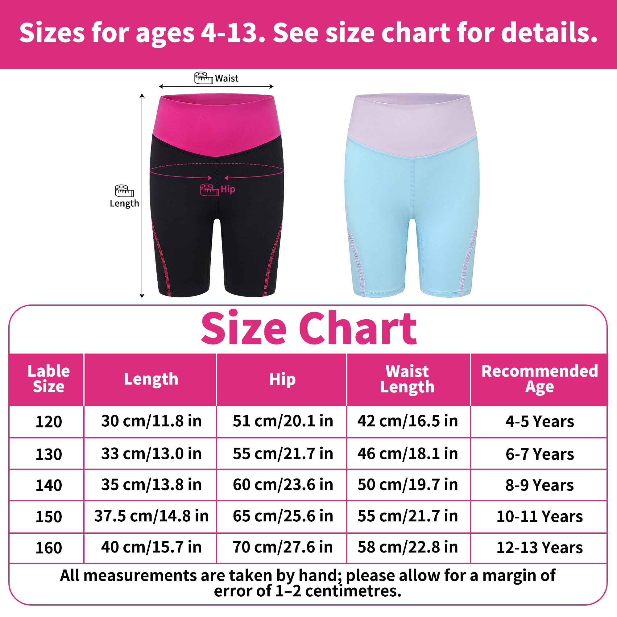 Ninas Shorts Pantalones Cortos Leggings, Pack de 2, Transpirable Deportiva Mallas Ciclismo Elástica Pantalón Deportivo para Danza Gimnasia Ballet Running Verano Ropa 4-13 Años