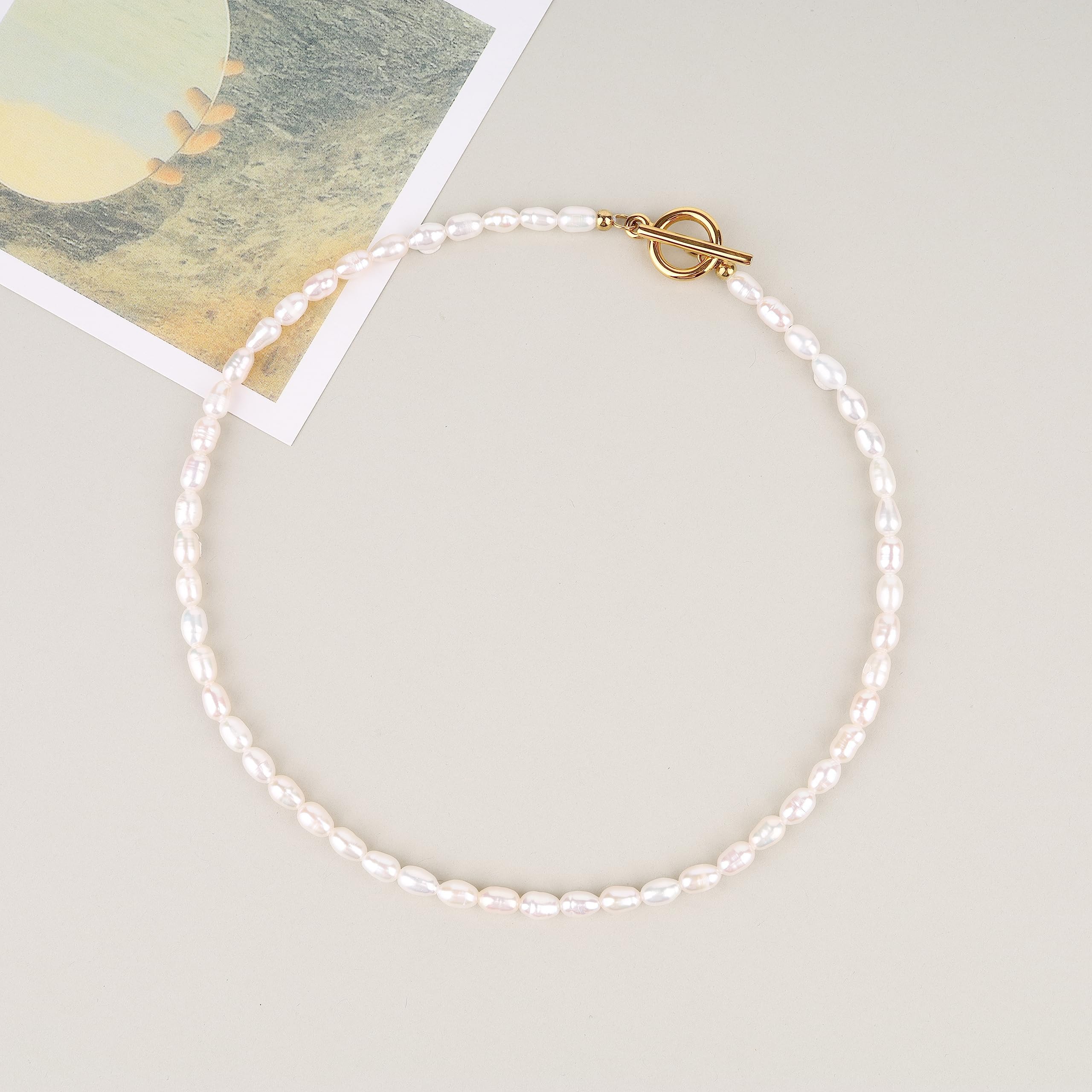 GAVU Collar de Perlas de Agua Dulce para Mujer con Cierre de Barra en T Chapado en Oro