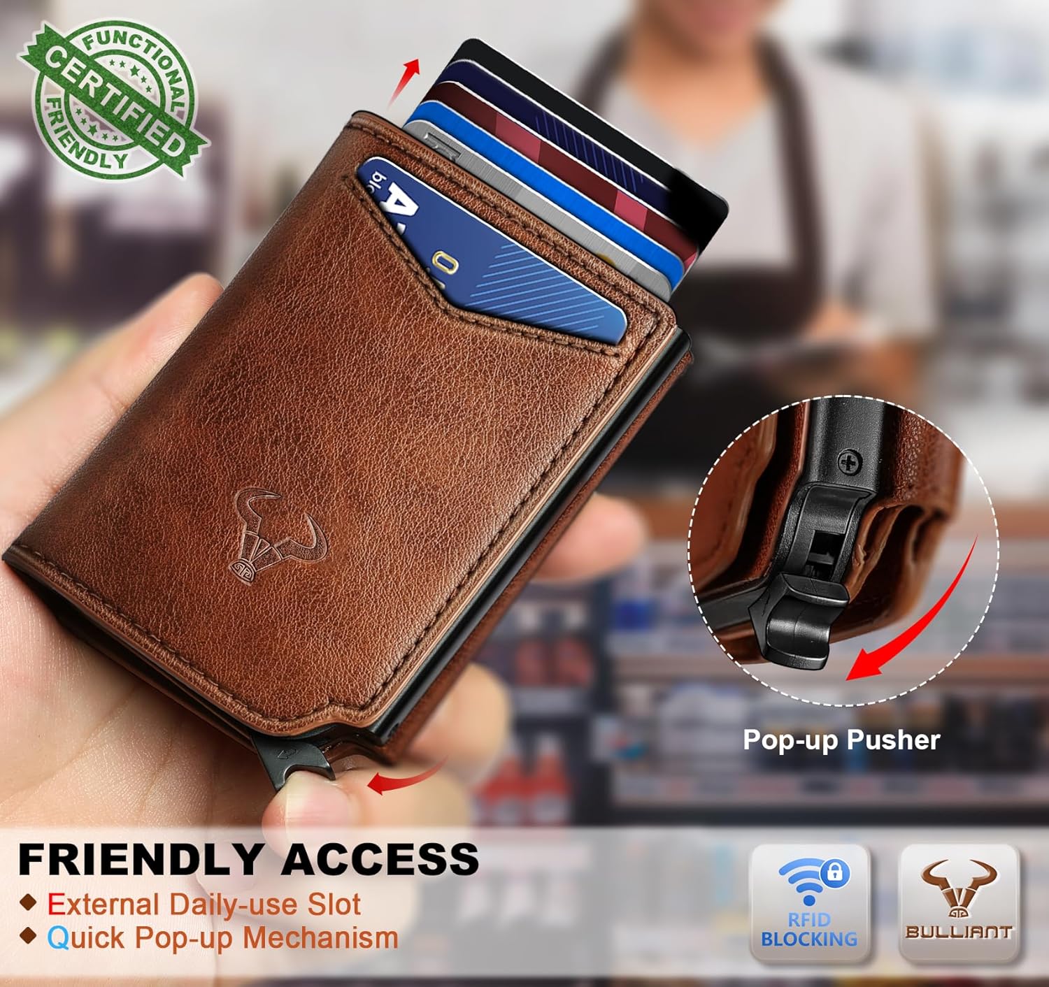 BULLIANT Men Wallet Leather Wallet Card Holders Money Clip for Men 10Cards-Magnetic Flip on Metal Case - Image 5