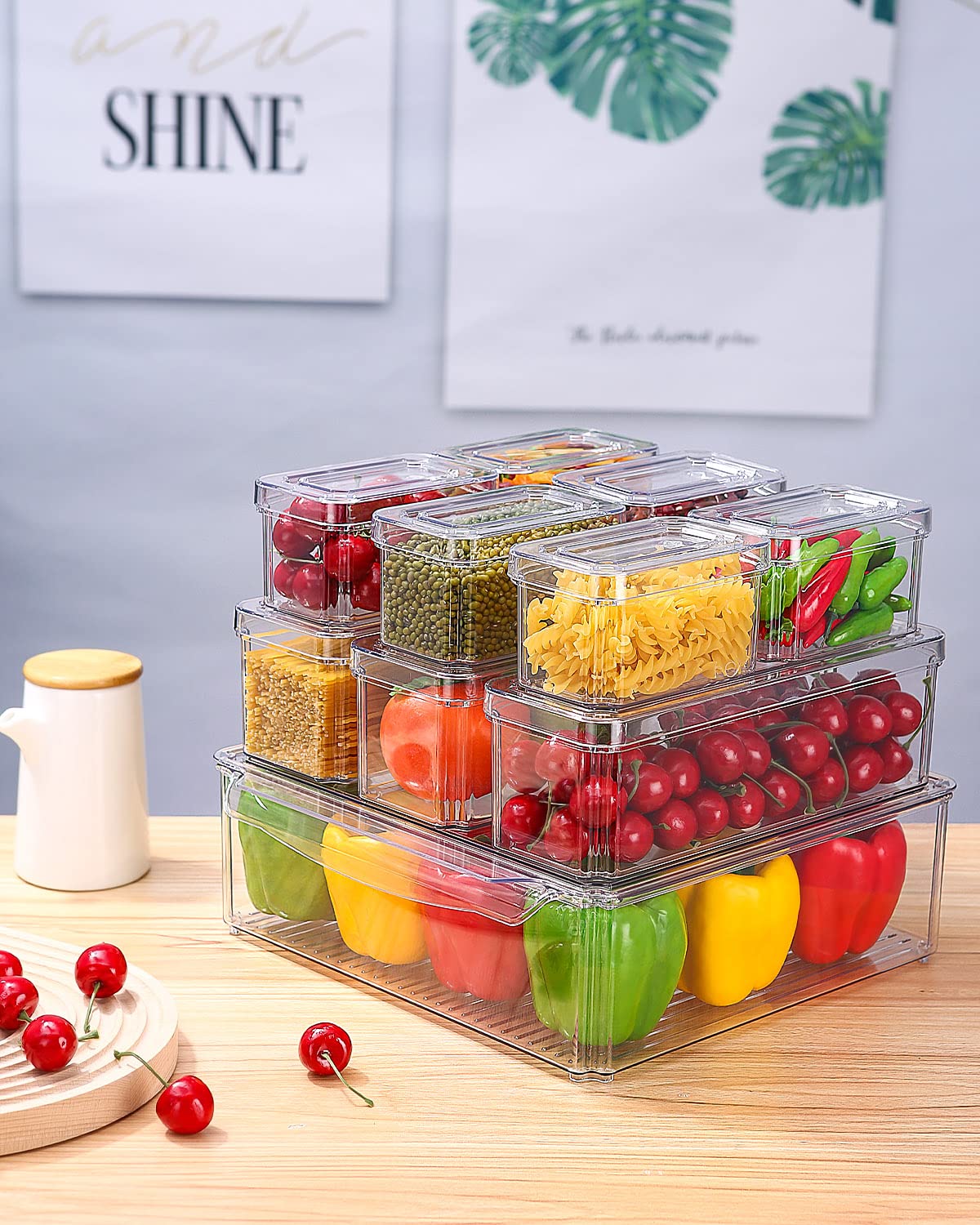 Set di 10 contenitori trasparenti per frigorifero, impilabili per cucina, in plastica con maniglia, salvaspazio, adatti per frigorifero, cucina, camera da letto, soggiorno, senza BPA