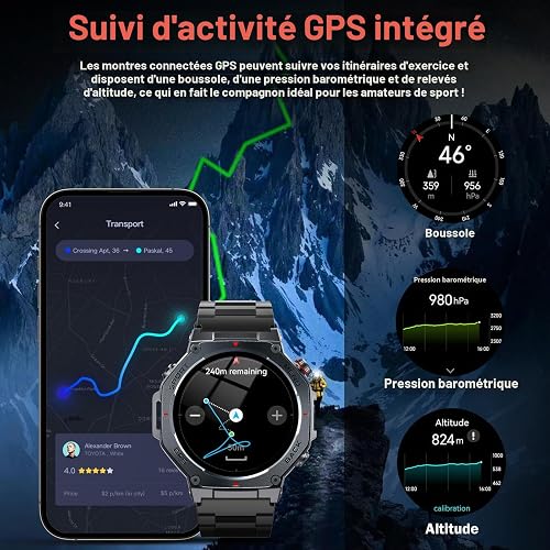 Montre Connectée Homme Femme GPS, 1.43" AMOLED Militaire Smartwatch Compass - 5