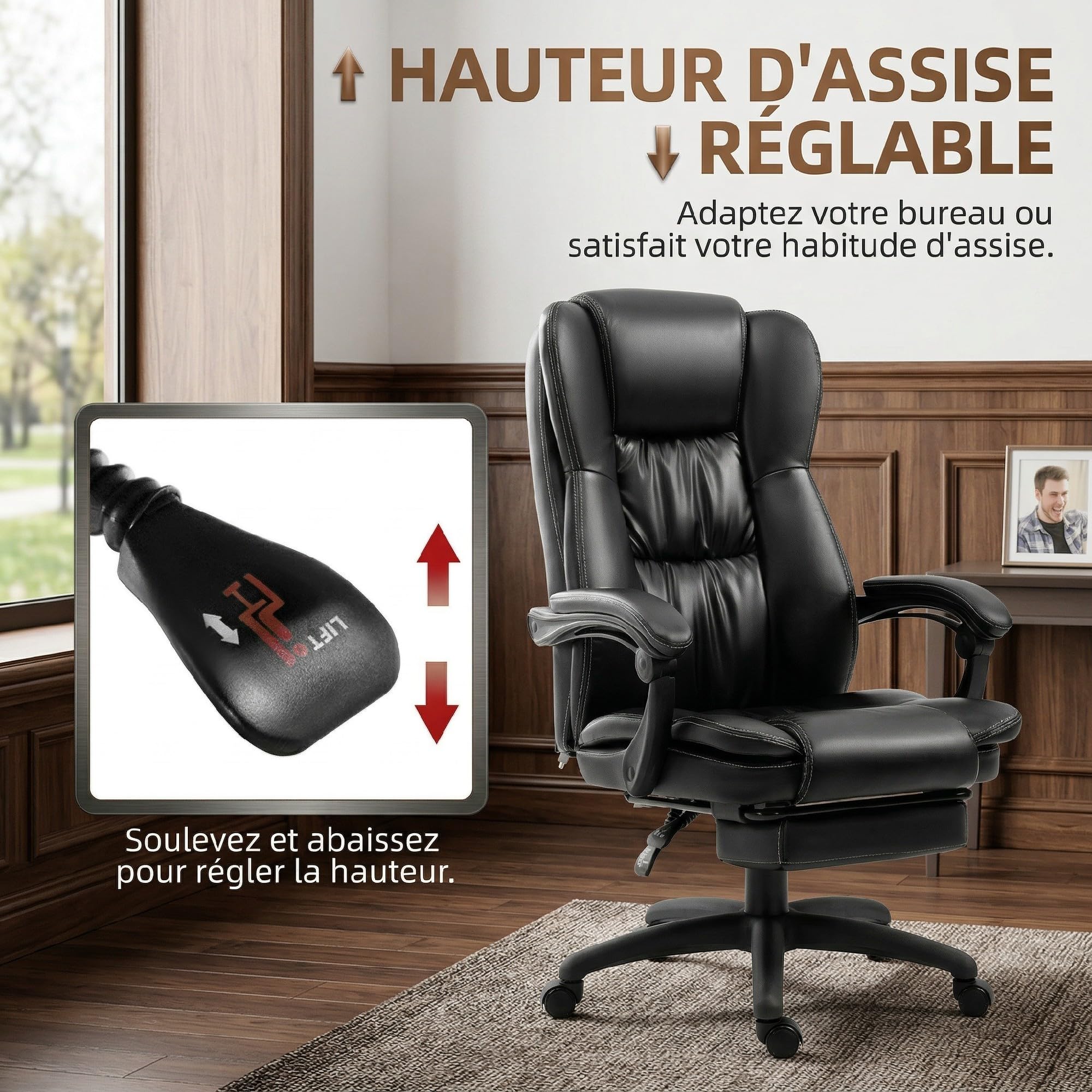 Vinsetto Fauteuil de Bureau Massant par Vibrations Assise Large 57 cm Noir