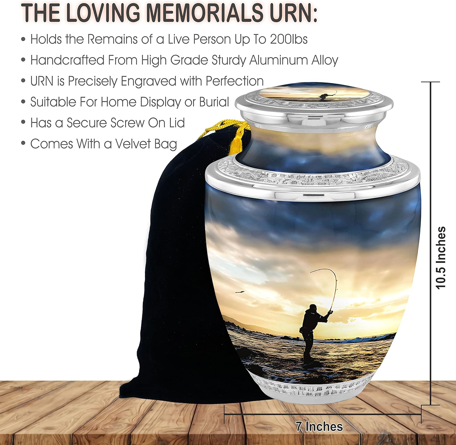 Personalized Medallion Fisherman Fishing Cremation Urns for Adult Ashes Male (Gone Fishing in Heaven No Medallion, Adult Urn, Gone Fishing in Heaven No Medallion - Image 2