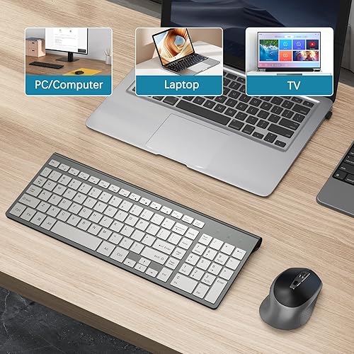 Miniatura 7 de J JOYACCESS - Teclado y mouse inalámbricos, combo de teclado y mouse inalámbricos delgados y ergonómicos, escritura portátil y cómoda para
