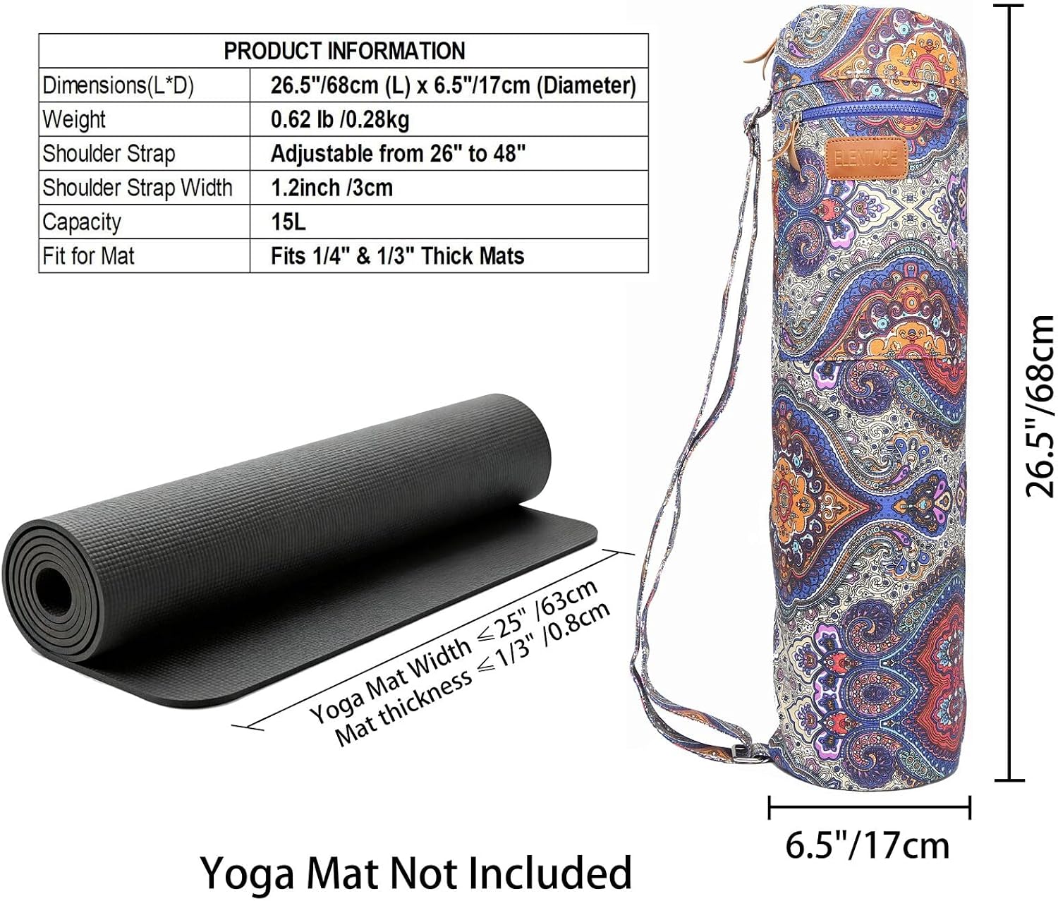 Yoga Mat Bag for Women & Men, Full-Zip Canvas Pilates Bag with Pockets image 3