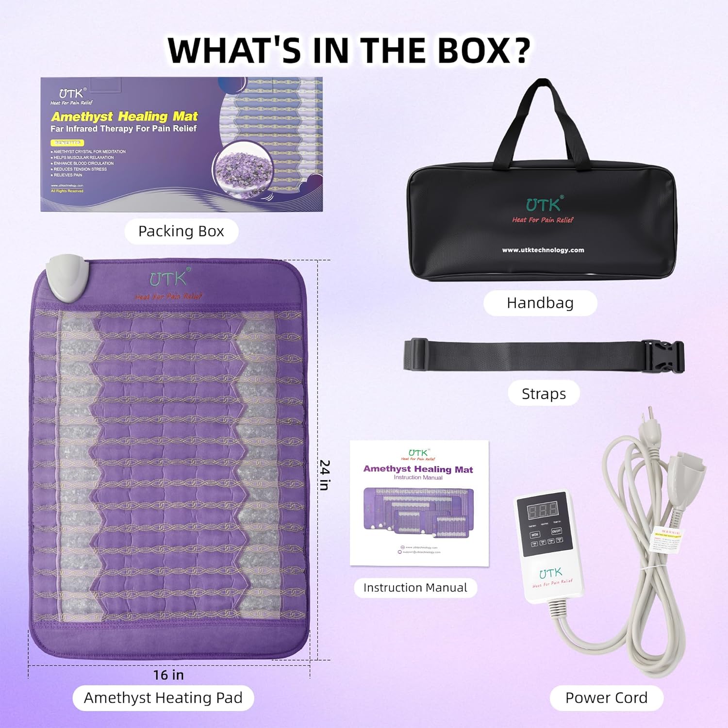 UTK Far Infrared Heating Pads for Back, 5X Pain Relief Amethyst Heating Pad for Sciatica, Waist, Abdomen, Thigh, Hip, Hotter to 159℉, FSA-HSA Eligible, 4H Auto-Off, Gift for Women Men, 24'' x 16'' - Image 8