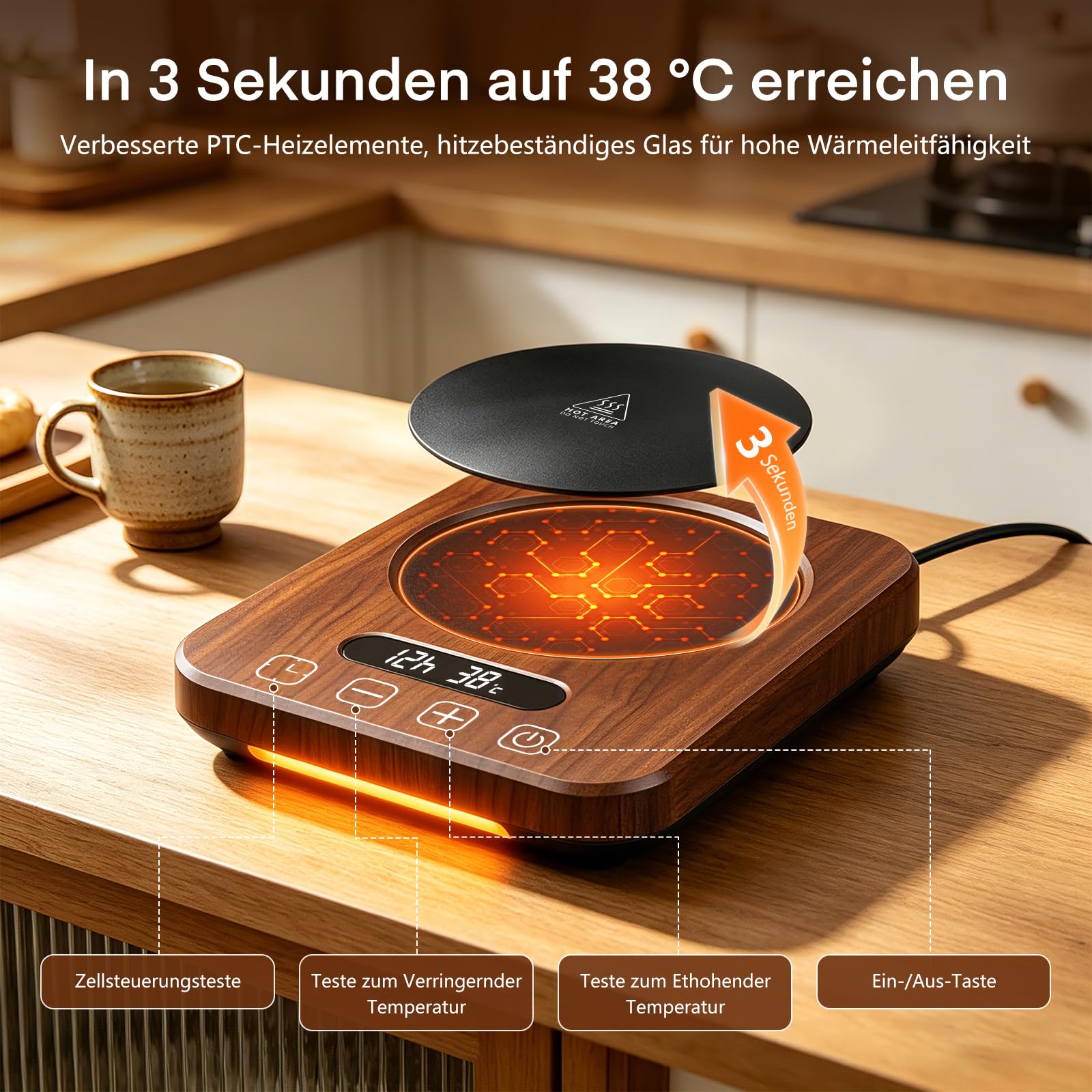 Sauerteigwärmer 21-38℃ Präzise Temperaturregelung, 12H Timer Wärmeplatte mit Speicherfunktion für Brotbacken Fermentation