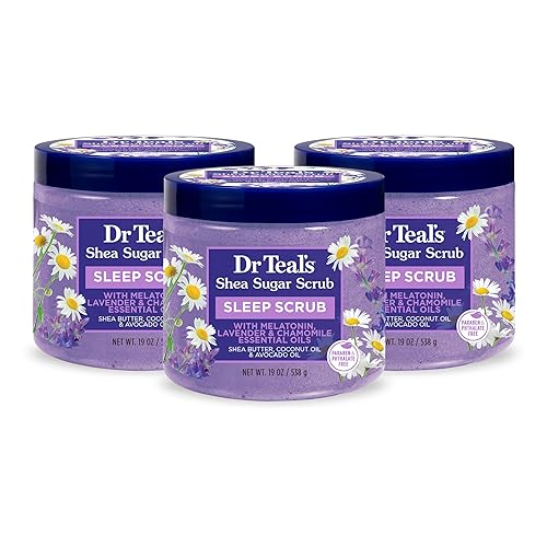 Dr Teal's Exfoliante corporal de azúcar de karité, melatonina con aceites esenciales, 19 onzas (paquete de 3)