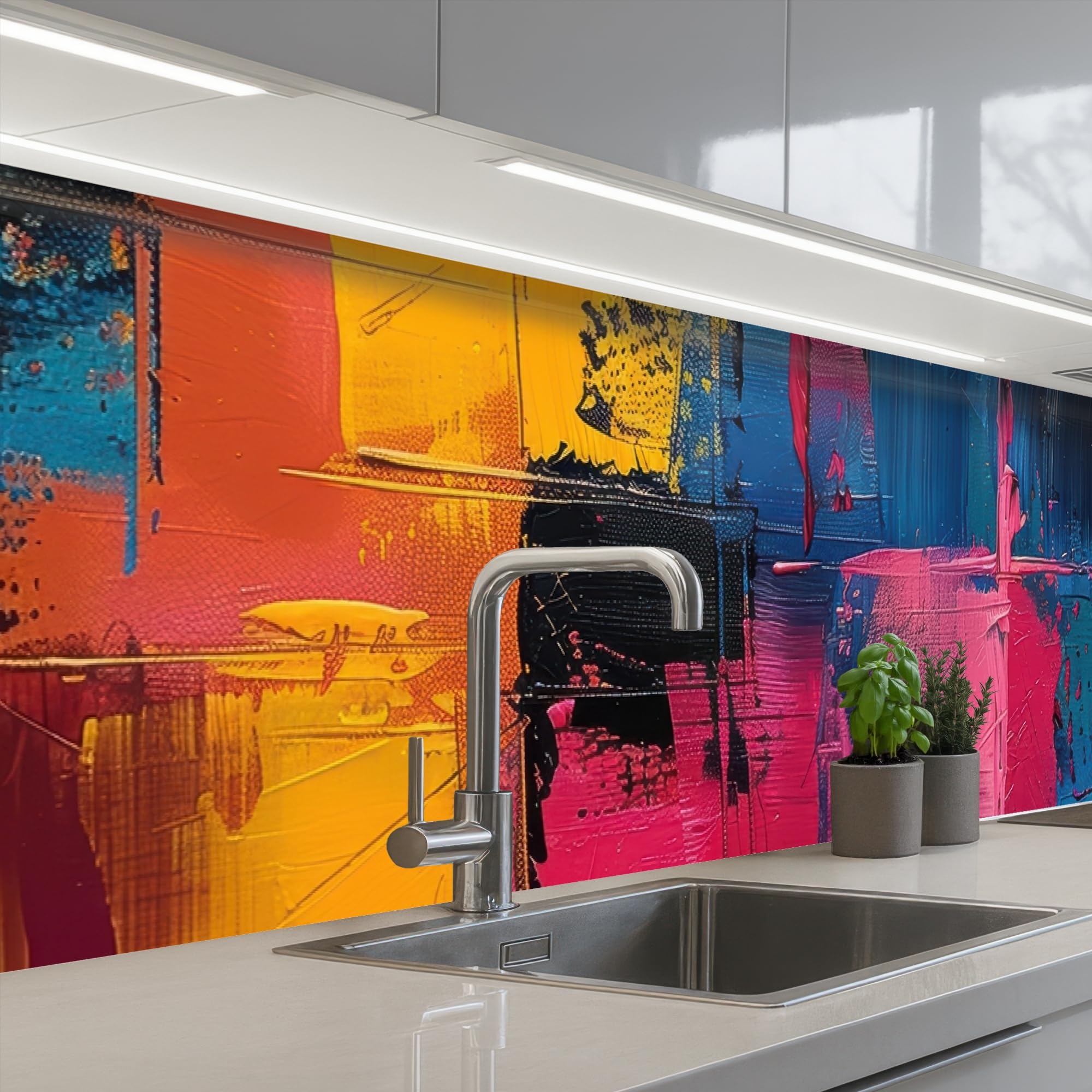 KitchenYeah© Splashback for kitchen 24"x98" / 60x250 cm self-adhesive Sink Splash Splatter Guard Splashbacks Walls Paint look - Art - Modern - Abstract