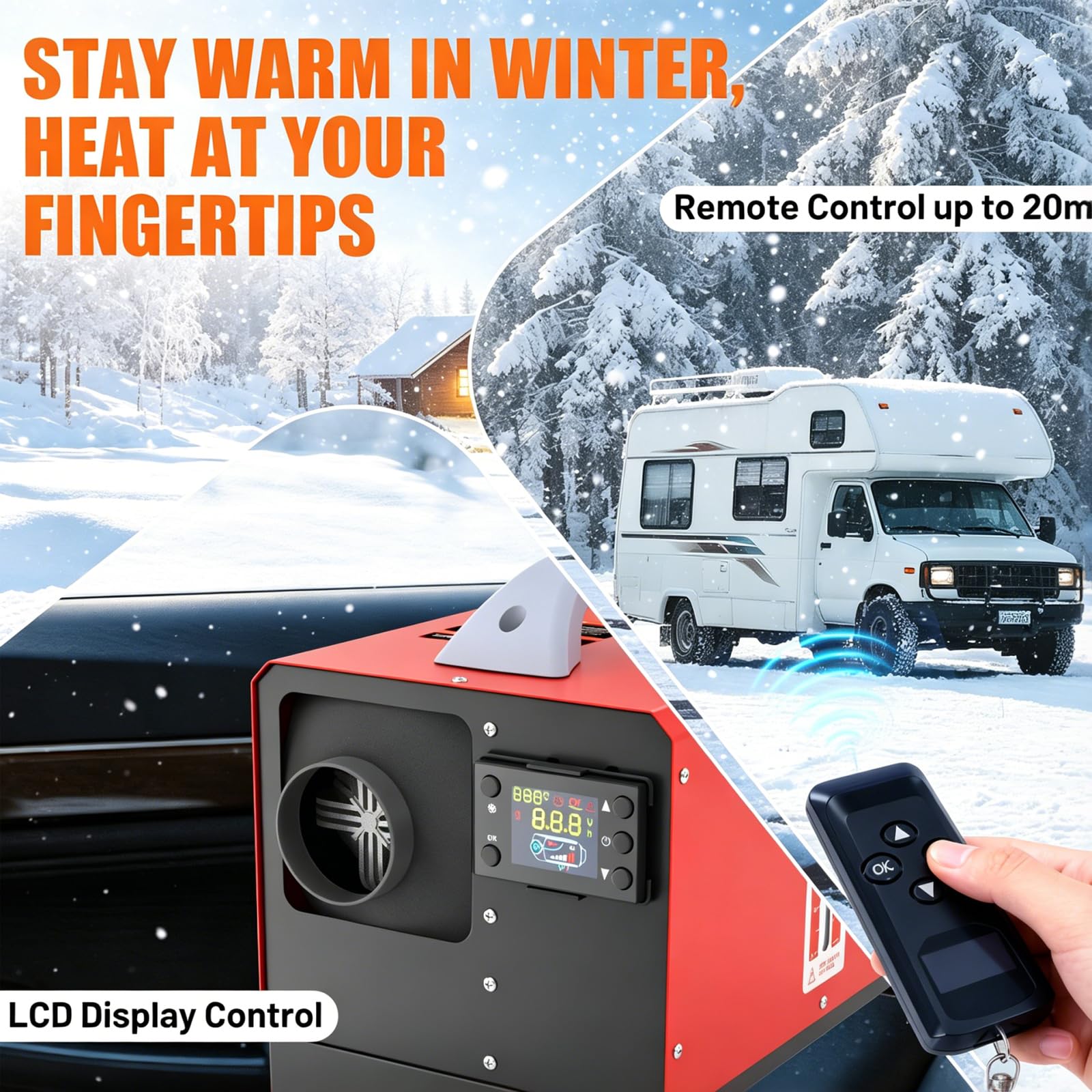 Standheizung Diesel 8KW Lufterhitzer 12V, Dieselheizung mit LCD-Schalter & Fernbedienung, Air Diesel Heizung Set für Auto RV LKW LKW Wohnmobil Bus (Rot, Typ E)