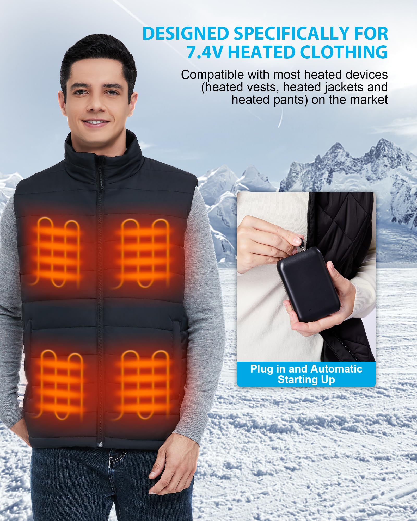 Buvizas 7.4V 16000mAh Heated Vest Battery Pack, Rechargeable Battery