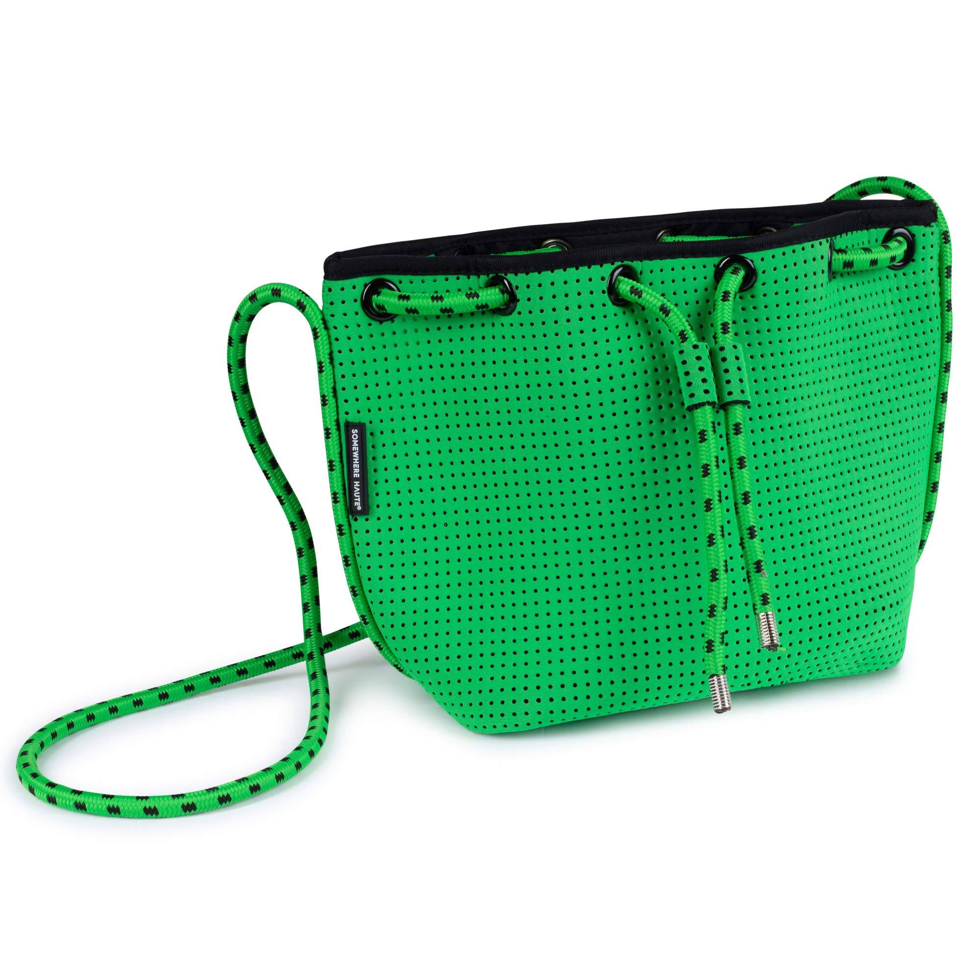 Somewhere Haute Perforated Neoprene Drawstring Crossbody Bag for Women