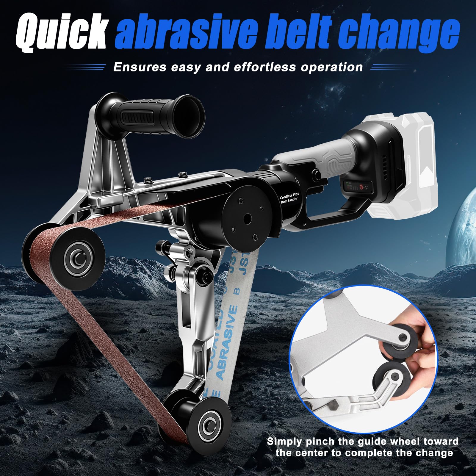 Levigatrice a Nastro per Tubi Compatibile con Makita 18V, Smerigliatrice con Nastro Abrasivo da 760 mm per Levigatura, Lucidatura e Satinatura, con Grane 80/100/120 (Senza Batteria e Caricatore)