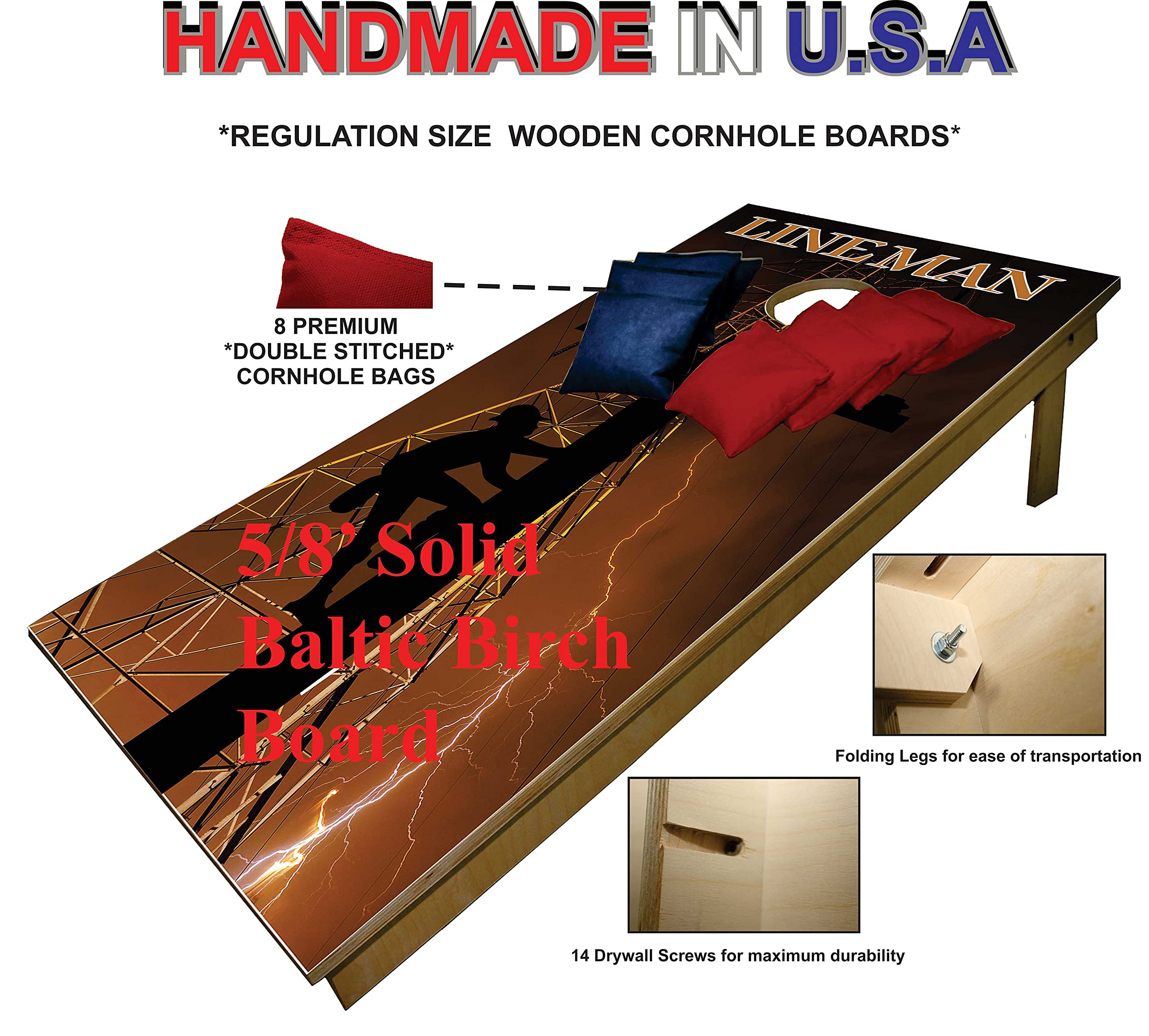 Premium Cornhole Set -Lineman - Tailgate Cornhole Boards w Set of 8 Cornhole Bags For Indoor & Outdoor Toss Game Competition's & Tournament's