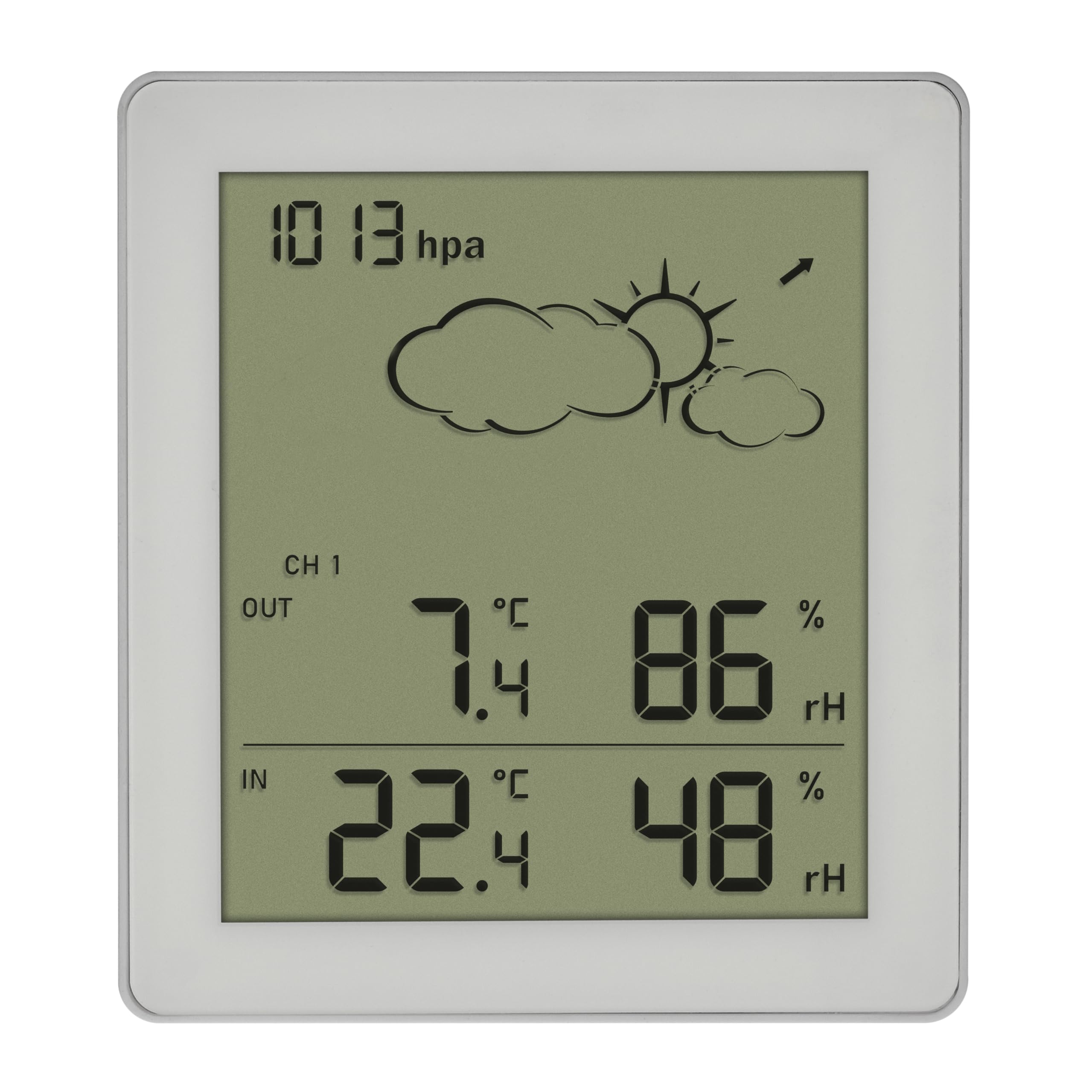 TFA Dostmann Estación meteorológica Funk Clear 35.1168.02 con sensor exterior, temperatura y humedad interior y exterior, previsión meteorológica con presión atmosférica y símbolos, digital, compacta