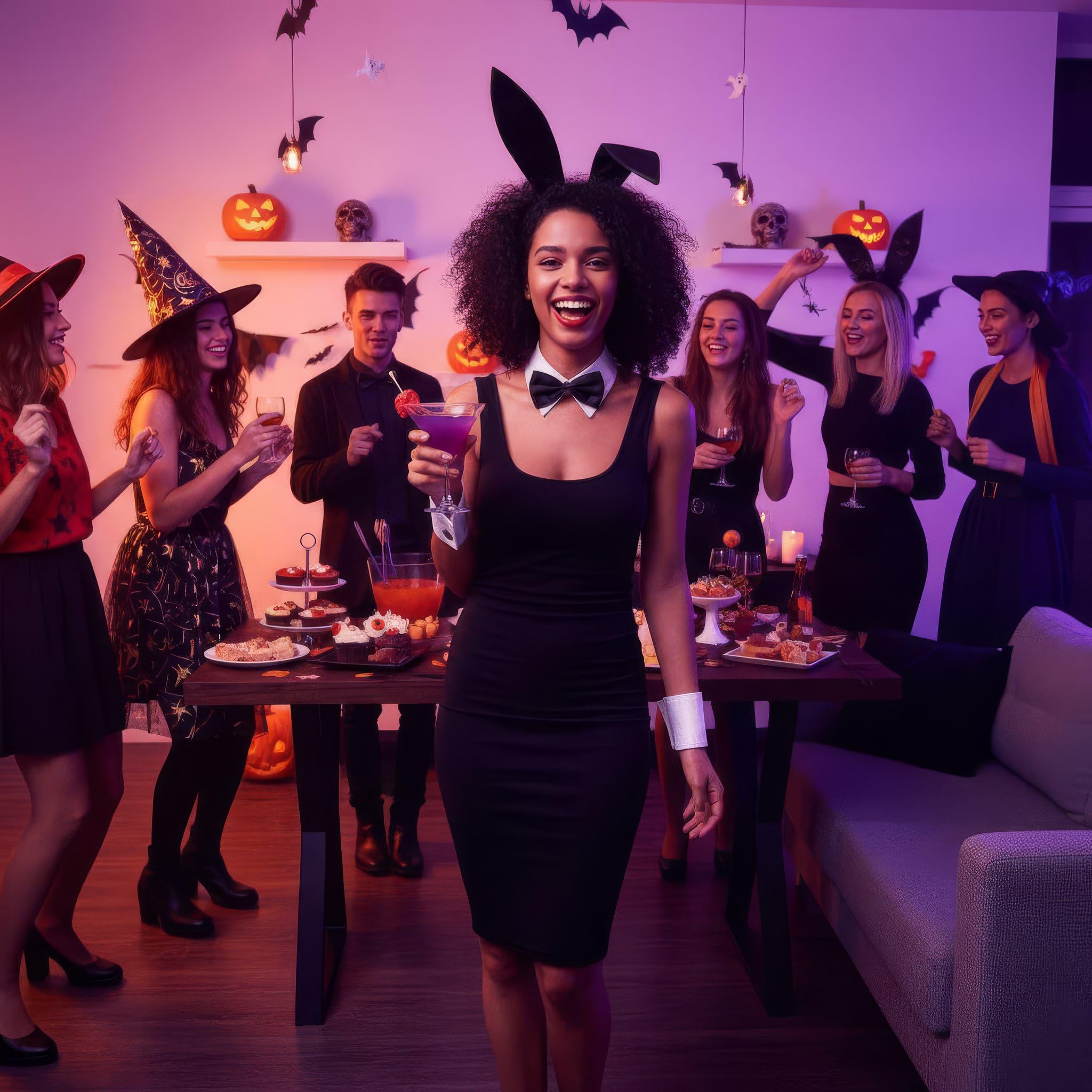 HENBRANDT Single Adult Women’s Bunny Costume 5-Piece Accessory Set including Bunny Ears + Fluffy Rabbit Tail + Wrist Cuffs + Black Bow Tie Collar for Hen Party Halloween - Image 2