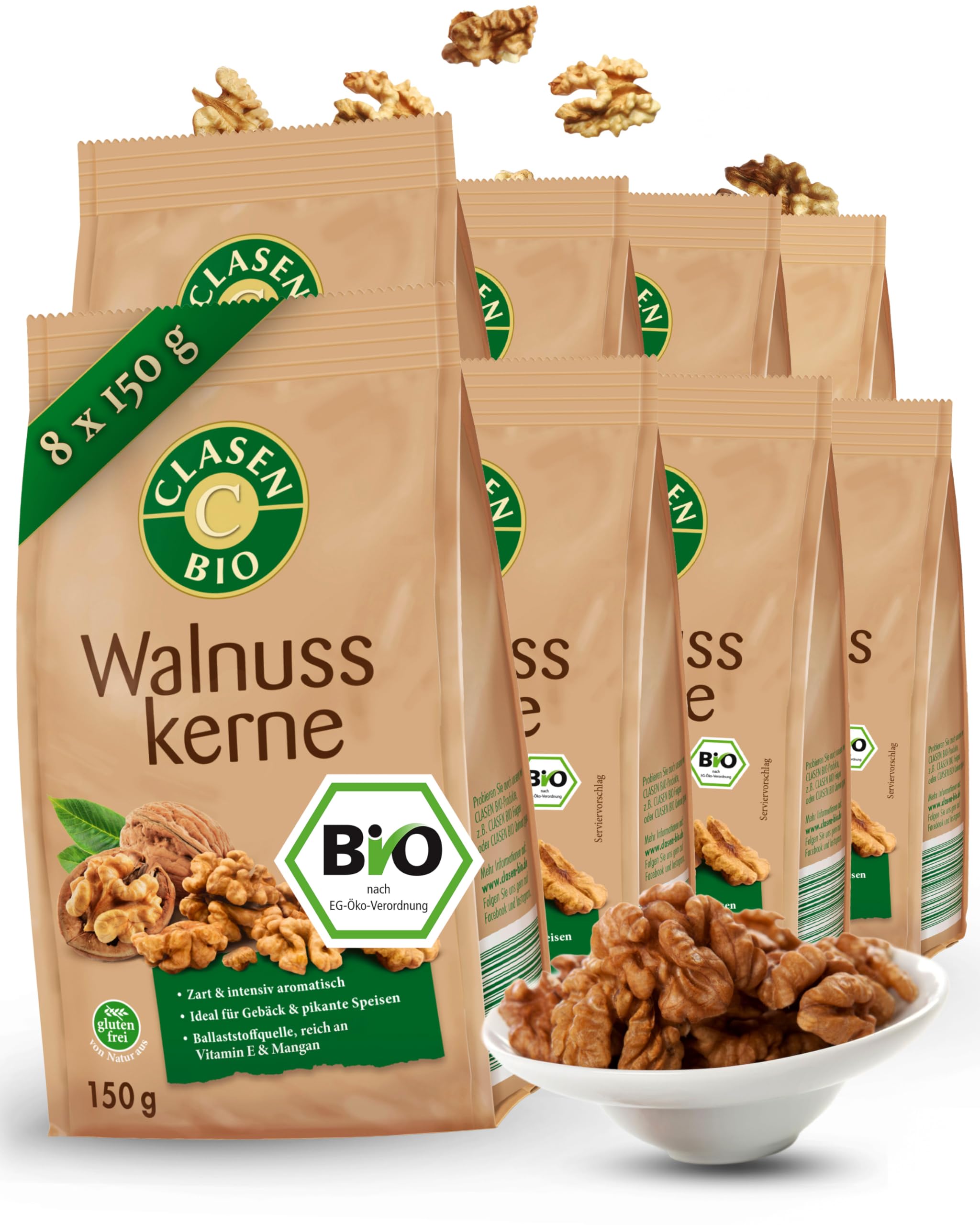 8x CLASEN BIO Walnusskerne - 150g