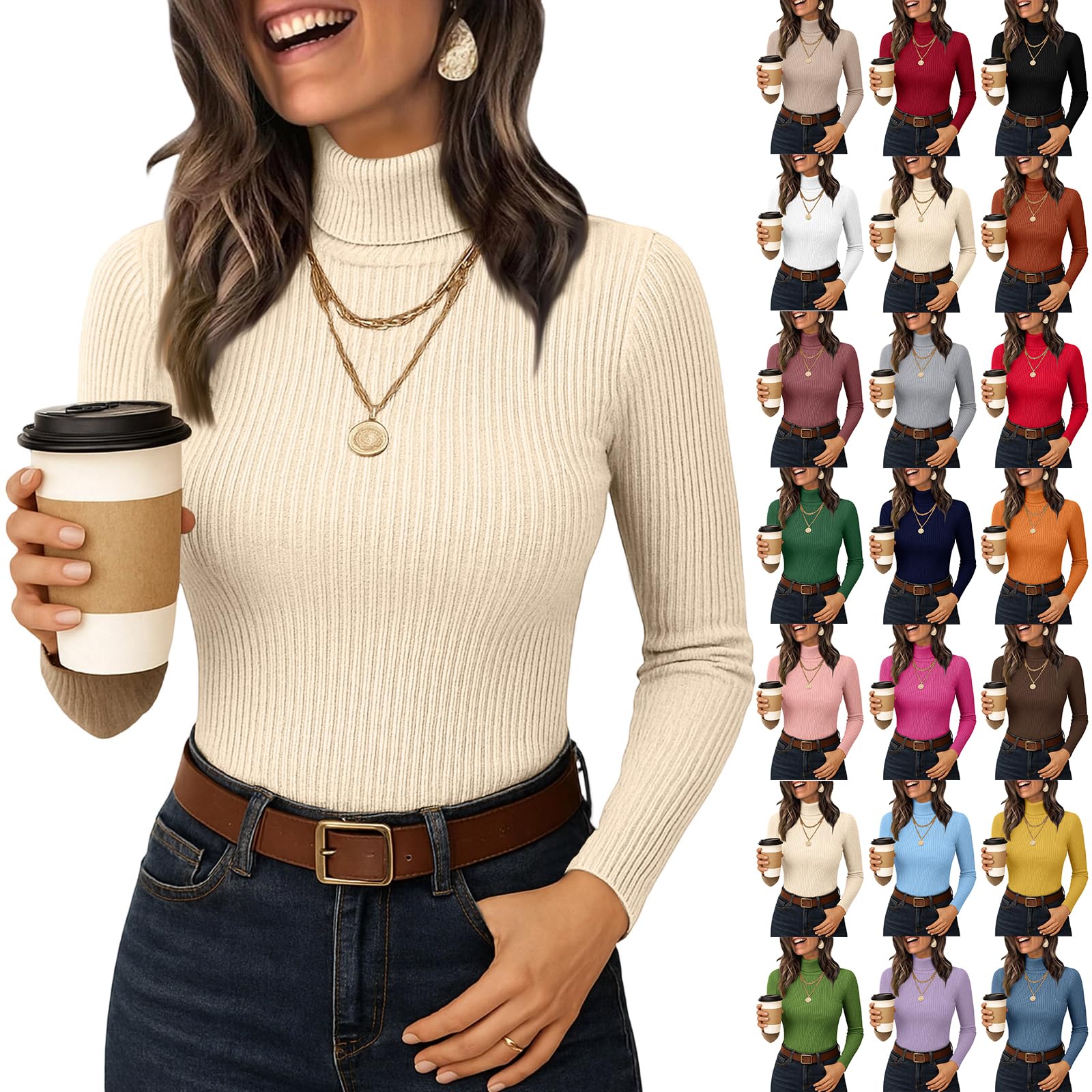 Mock Turtleneck for Women Winter Fitted Sweaters Long Sleeve Ribbed Turtleneck Tops Cozy Tight Holiday Sweater