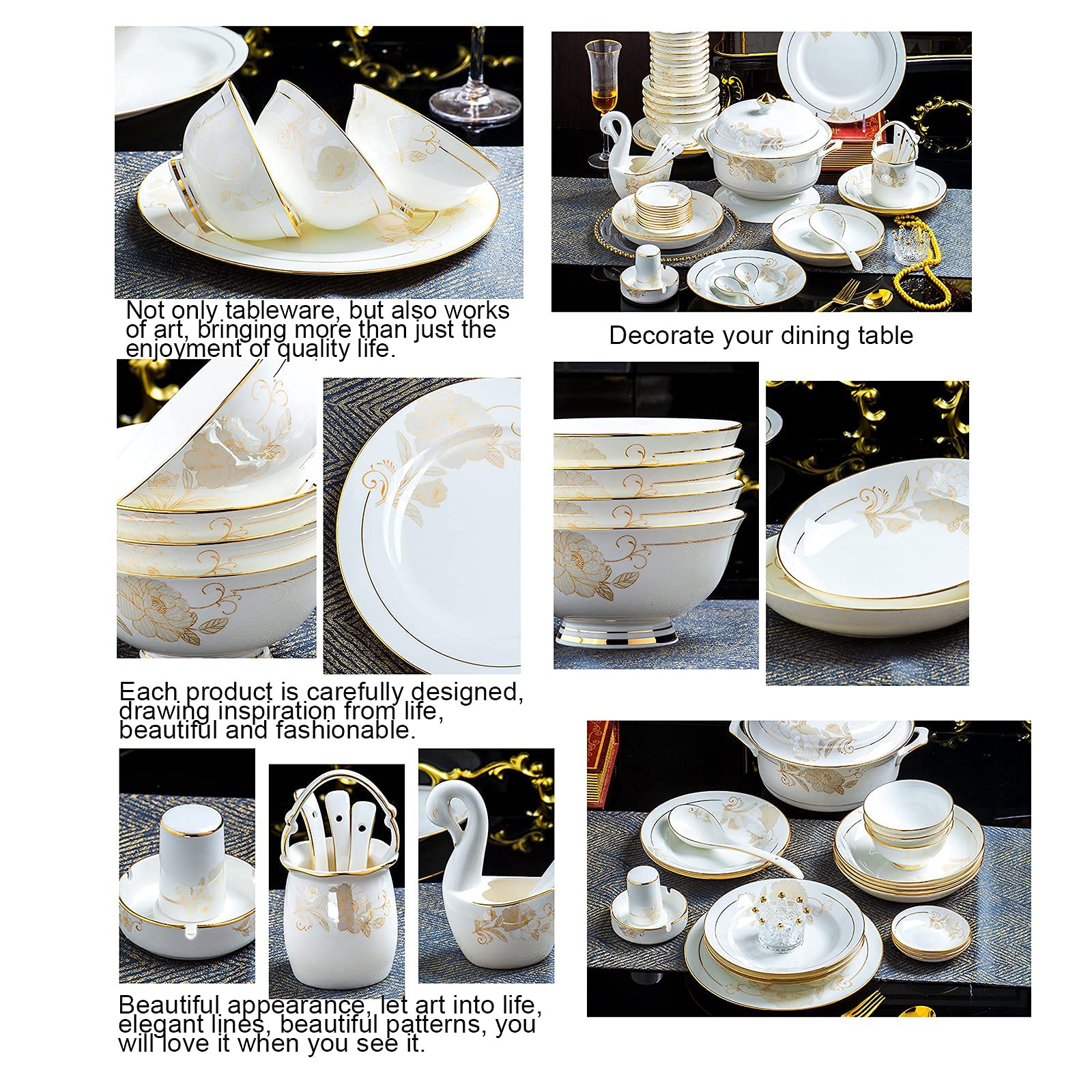 70-częściowy zestaw obiadowy dla 10 osób, biała porcelana, zestaw kuchenny z porcelany kostnej, z miseczkami na musli, talerzami deserowymi, miseczkami i talerzami do zupy, talerzami obiadowymi i S