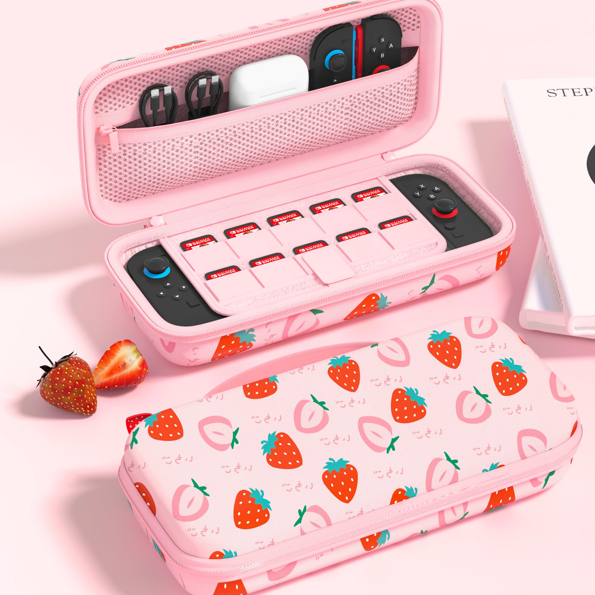 FANPL Custodia per Nintendo Switch 2 (2025) Accessori, Rosa Carina Custodia da Viaggio con Tracolla Regolabile, Fragola, rosa, Carino