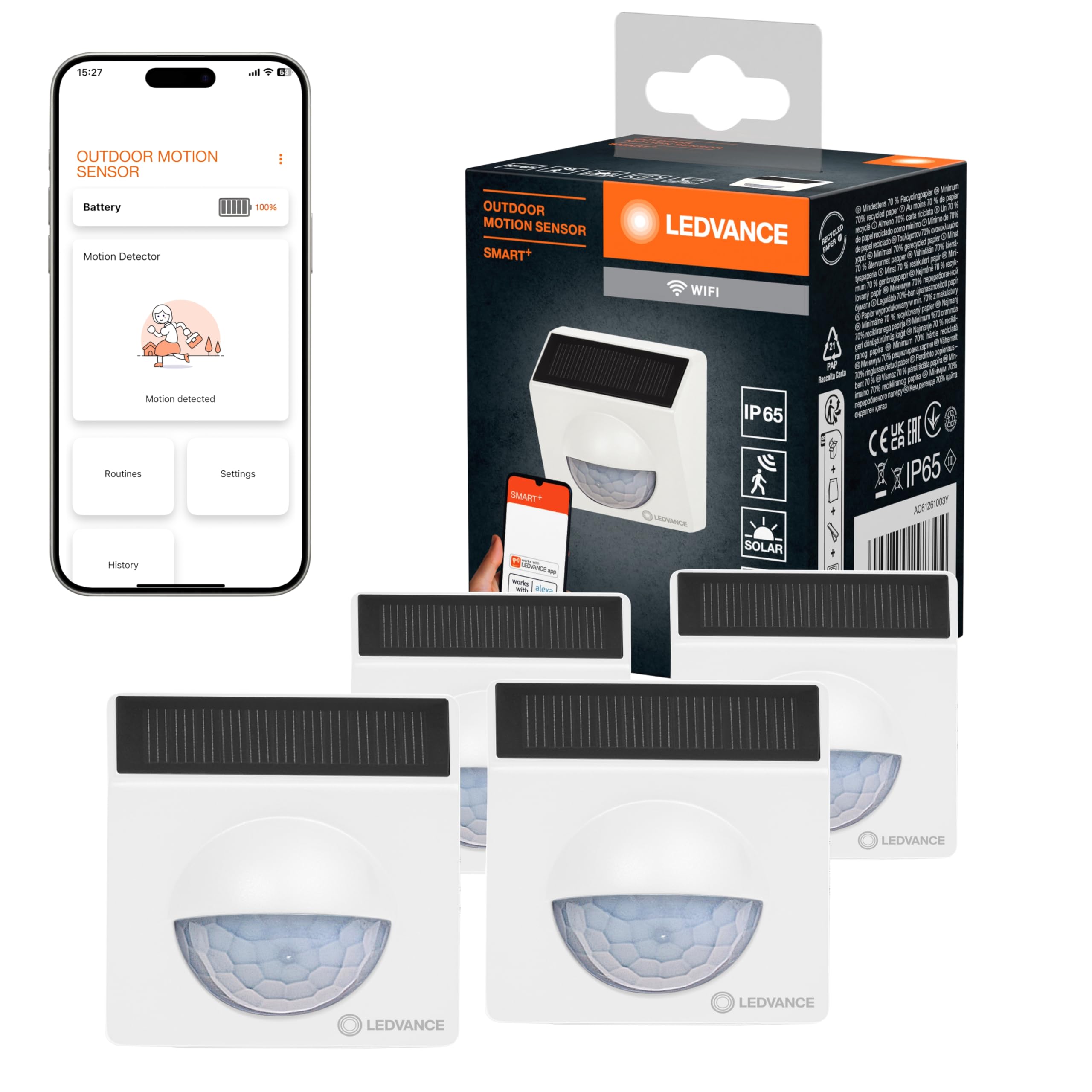 LEDVANCE SMART+ WiFi rilevatore di movimento da esterno, IP65, plastica, bianco, confezione da 4