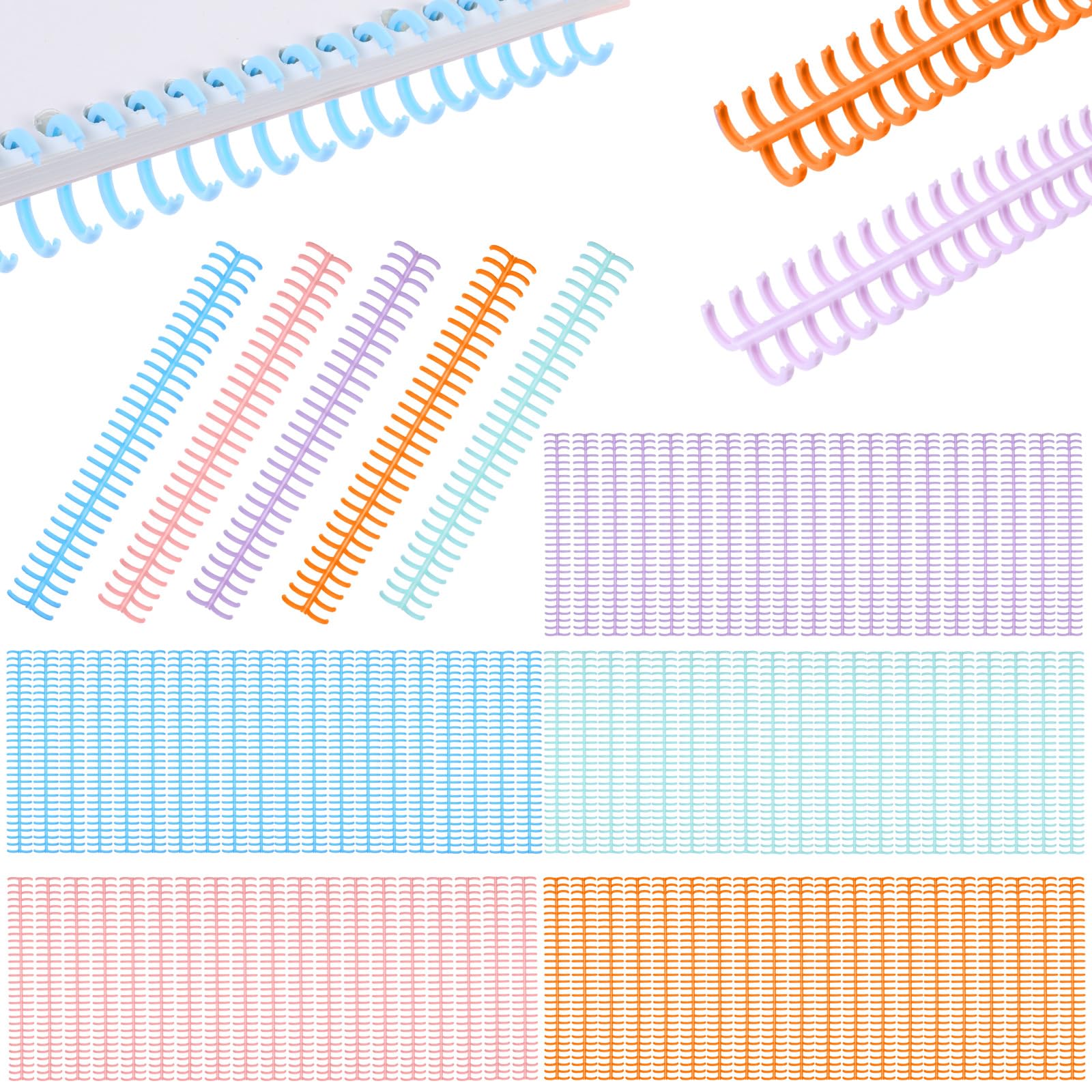 Lot de 100 peignes de reliure en plastique de 1,27 cm de diamètre, 30 anneaux de reliure en plastique, faciles à modifier pour enseignant, étudiant, documents, cahiers, fichiers, capacité de 85