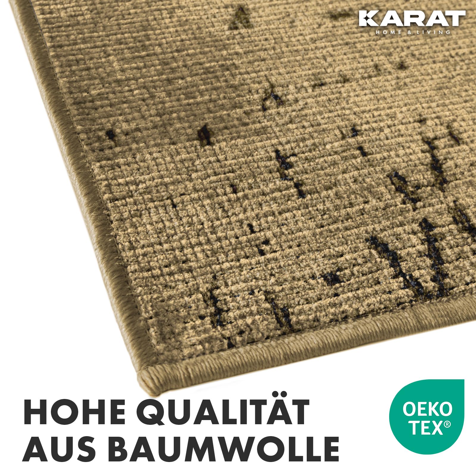 KARAT Tapis de couloir premium tissé avec motif - 80 x 450 cm, Beige - Tapis en coton pelucheux - Tapis pour cuisine, couloir et espace de vie - Tapis de couloir pour cuisine, couloir et entrée (Vena)