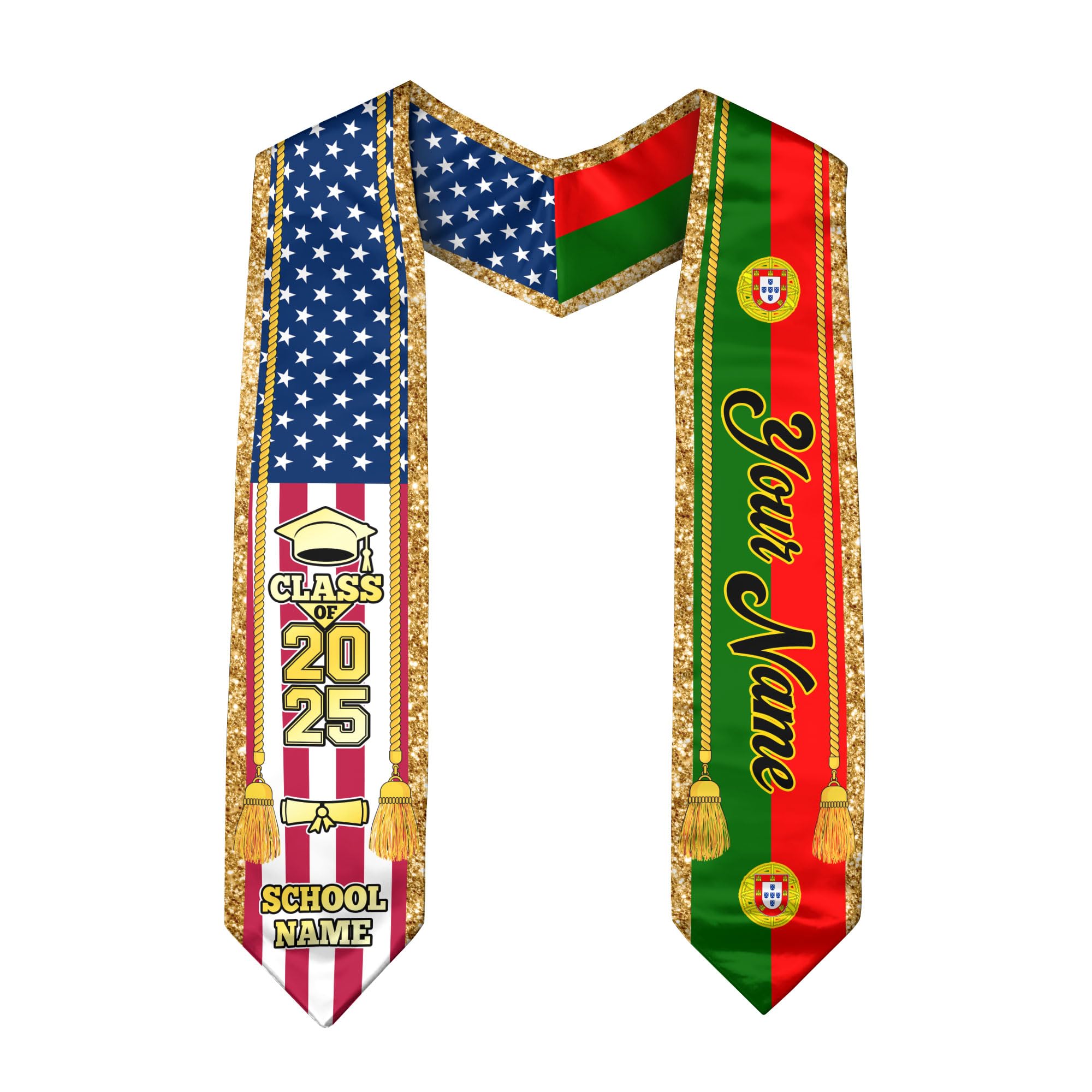 Portuguese Graduation Sash, Custom Portuguese American Flag Graduation Sash 2025, Portugal Graduation Stole 1