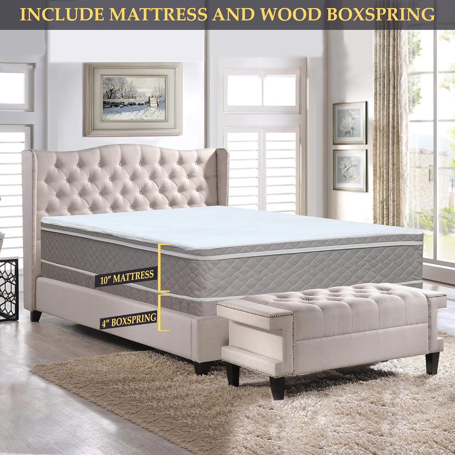 Nutan 10-Inch Eurotop Pillowtop Mattress with Wood Kuwait Ubuy