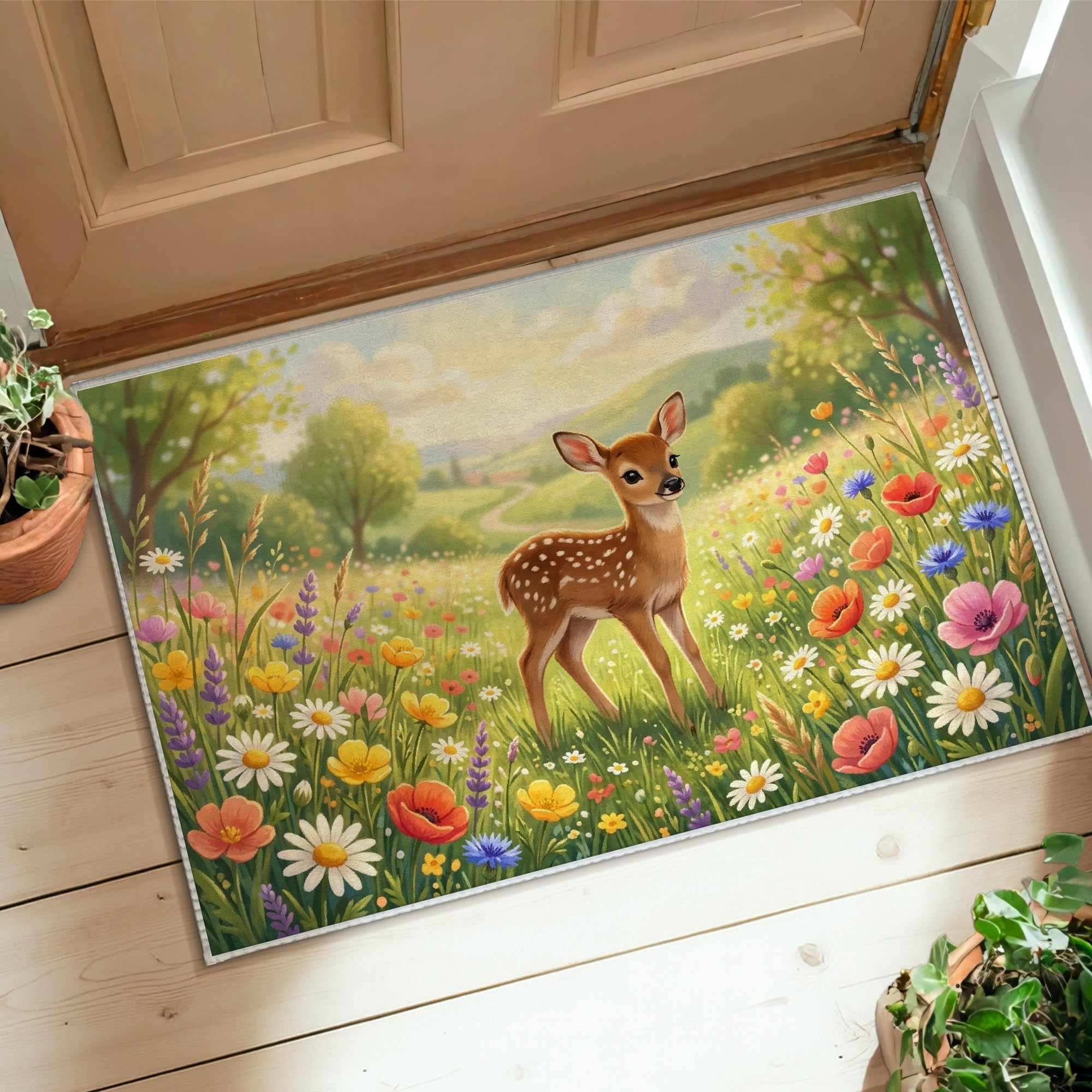 Tapis de porte rectantulaire vert 61x90 cm avec envers antidérapant lavable