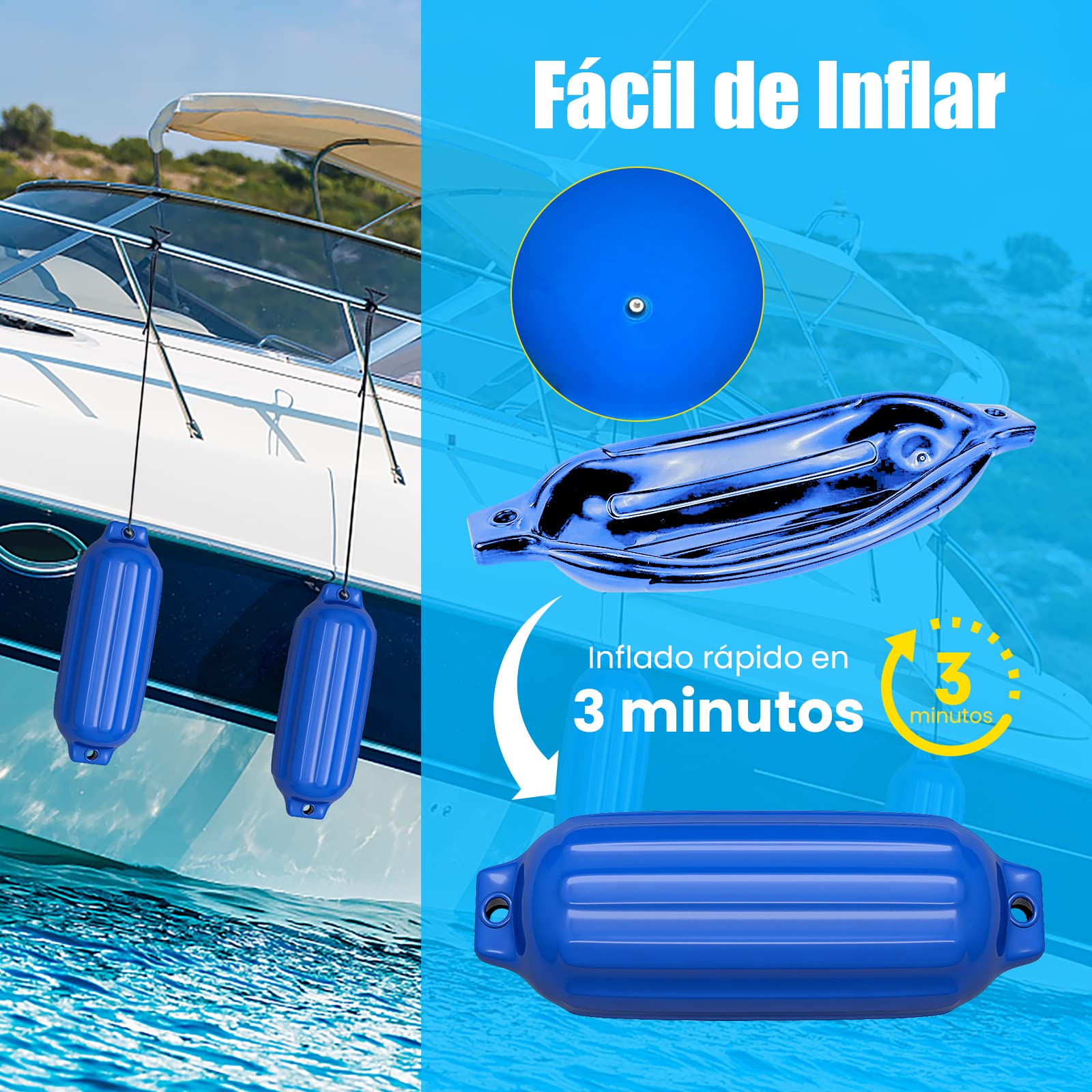COSTWAY Defensas de Barco Acanaladas de Doble Ojo, Defensas de Barco de 4 Piezas para Atraque, Defensas de Barco Marino Inflables, Juego de Parachoques de Barco