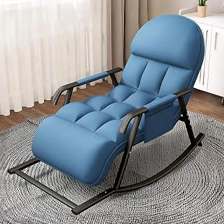 Mecedora XXL, silla mecedora extragrande, para salón, con acolchado, ajustable en 5 posiciones, para salón, dormitorio, balcón, capacidad de carga de hasta 150 kg (azul)