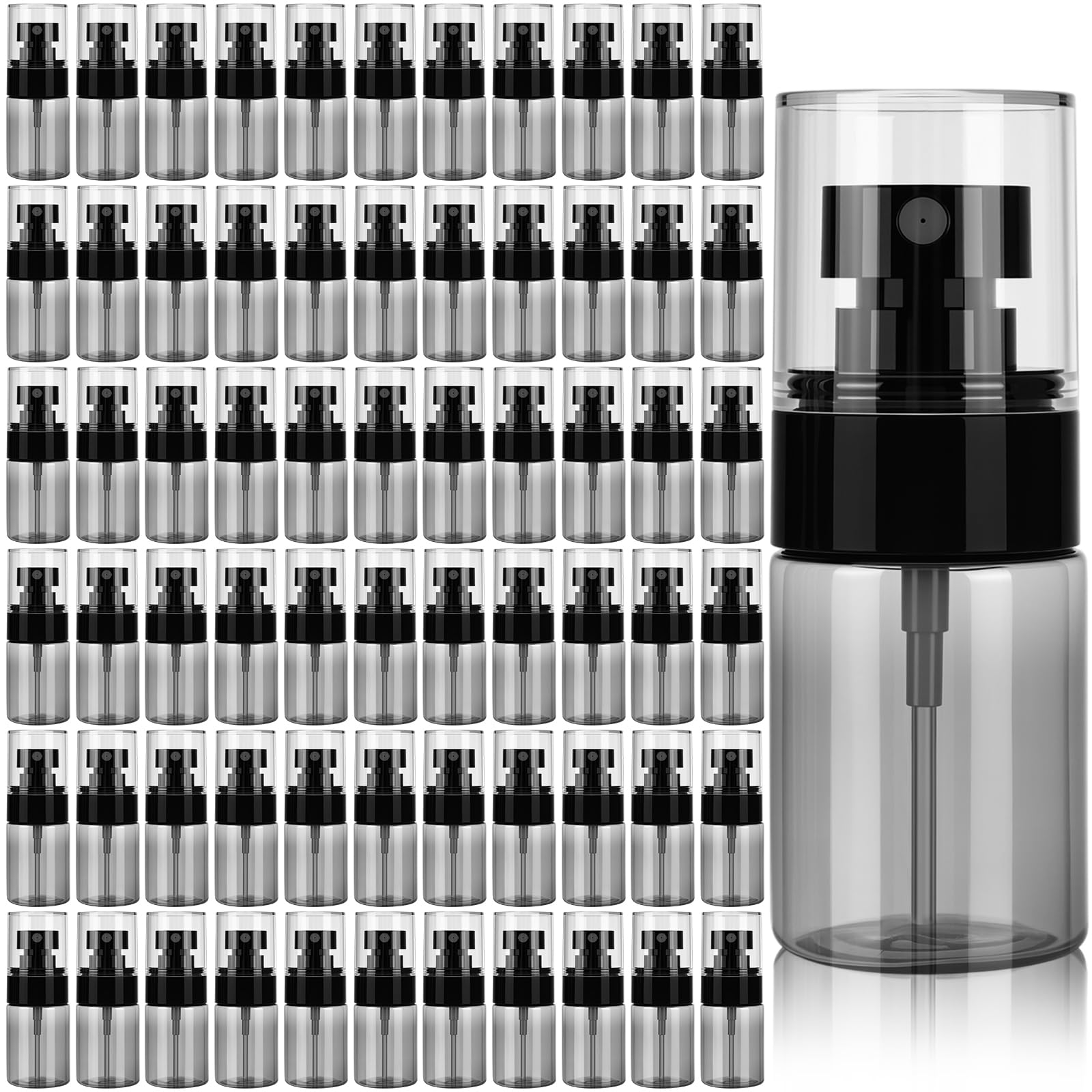 Confezione da 100 mini flaconi spray da viaggio a prova di perdite, ricaricabili, in plastica, vuoti, per capelli, profumi, oli essenziali, toner, capelli e viso (nero)