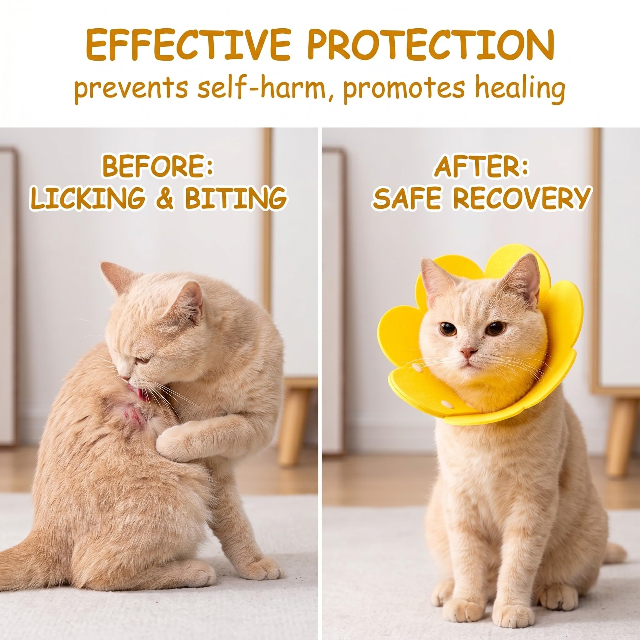 Collerette Chat Anti-Léchage Jaune, 1 Pièce Collier Élisabéthain Pour Chat 6-9Kg, Collier Médical Post-Opératoire Tournesol Doux