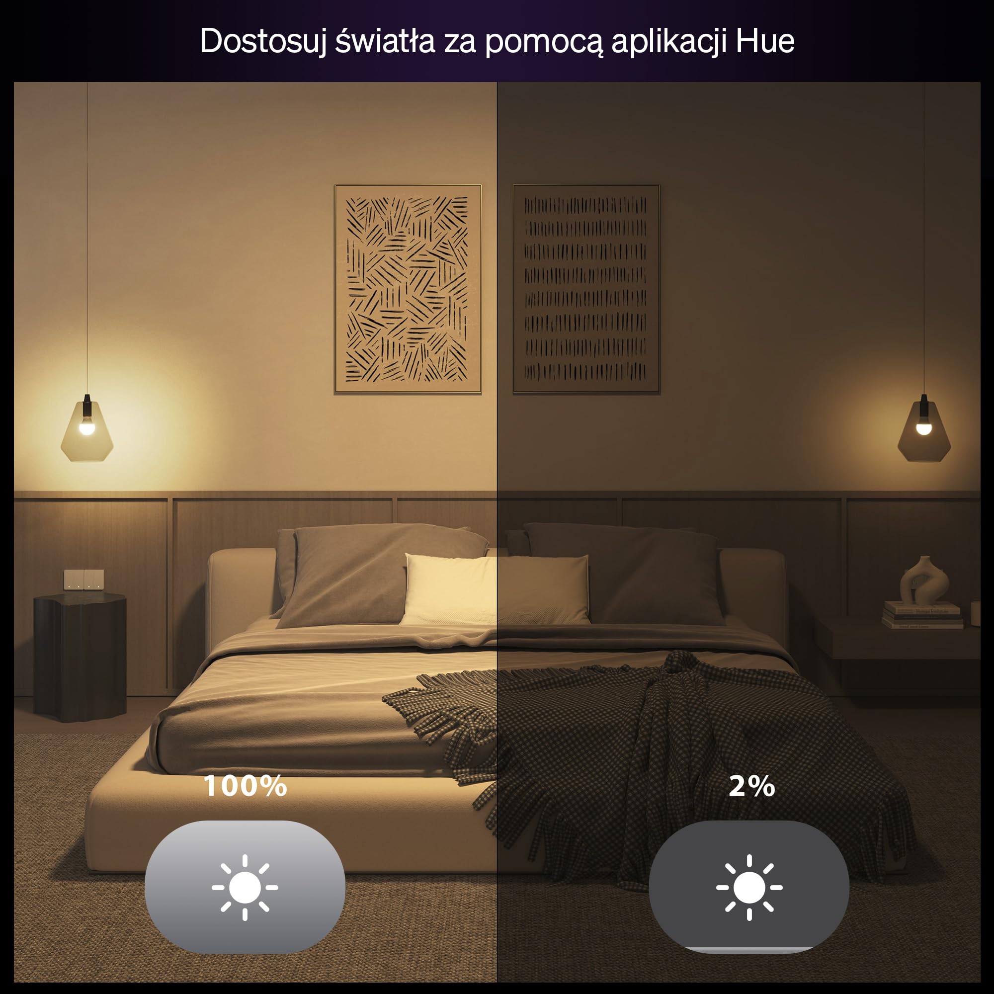 Żarówka Philips Hue Essential Smart LED A60, White and Color Ambiance, podstawa E27, 8 W, 2200K–6500K, 806 lumenów, przyciemnianie, działa z Alexą, Asystentem Google i Apple Home, 4 op.
