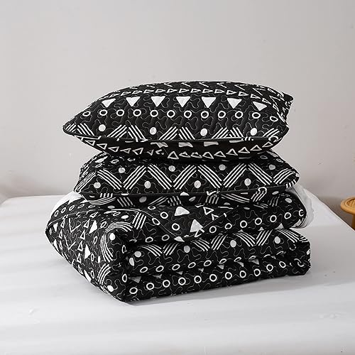 Miniatura 7 de FULTEMPS Juego de edredón ultrasuave  Manta bohemia con estampado geométrico negro  Colchas resistentes a las arrugas y a la decoloración,