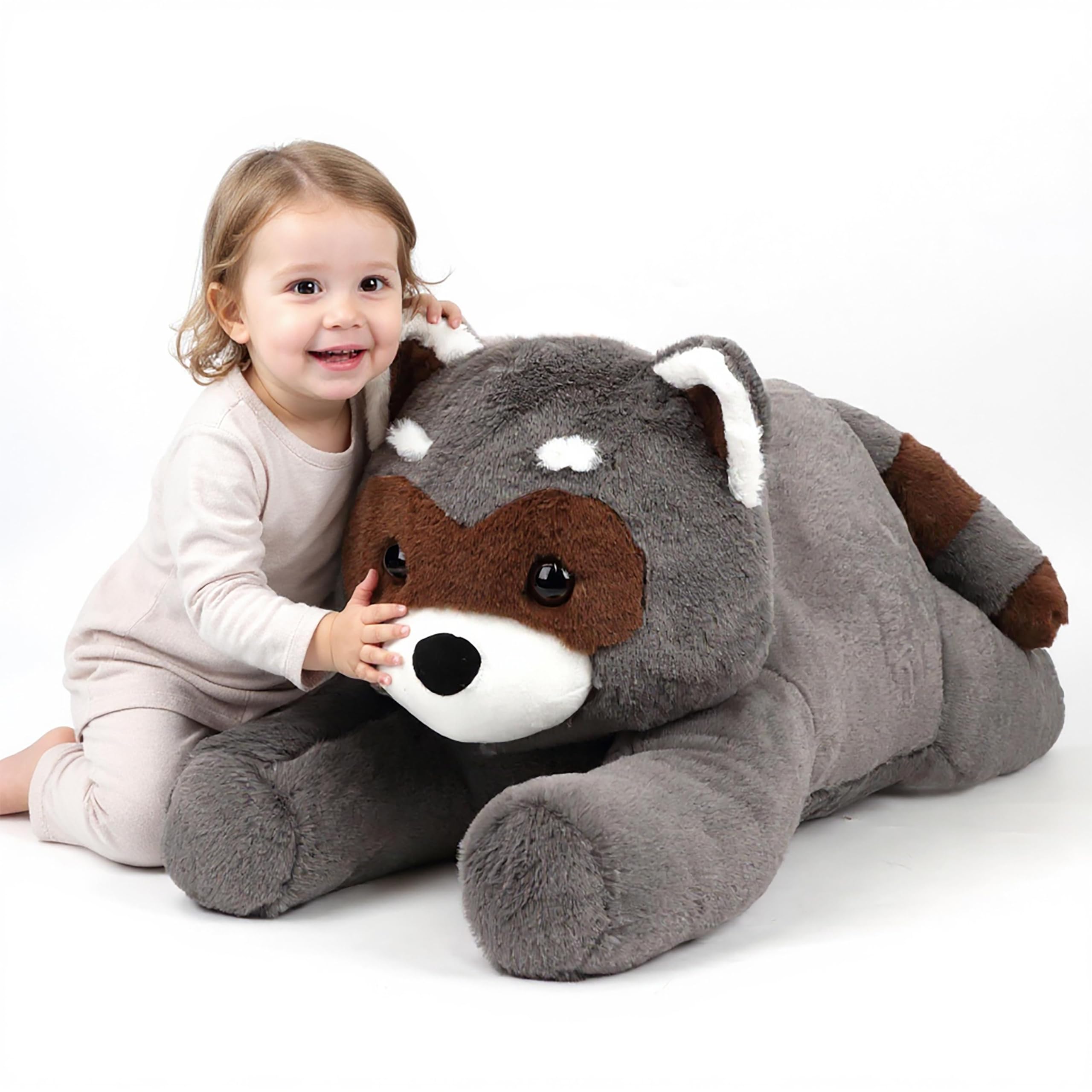 31.5" Large Raccoon Stuffed Animal, Giant Soft Plush Fluffy Raccoon Toy Birthday Holiday Party Gifts for Kids Girls Boys