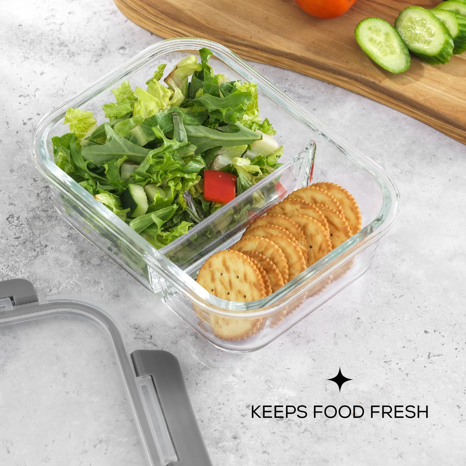 JoyJolt Recipientes divididos de almacenamiento de alimentos con tapas herméticas. Paquete de 5 recipientes de vidrio para preparación de comidas, juego de 2 compartimentos, caja bento de vidrio.