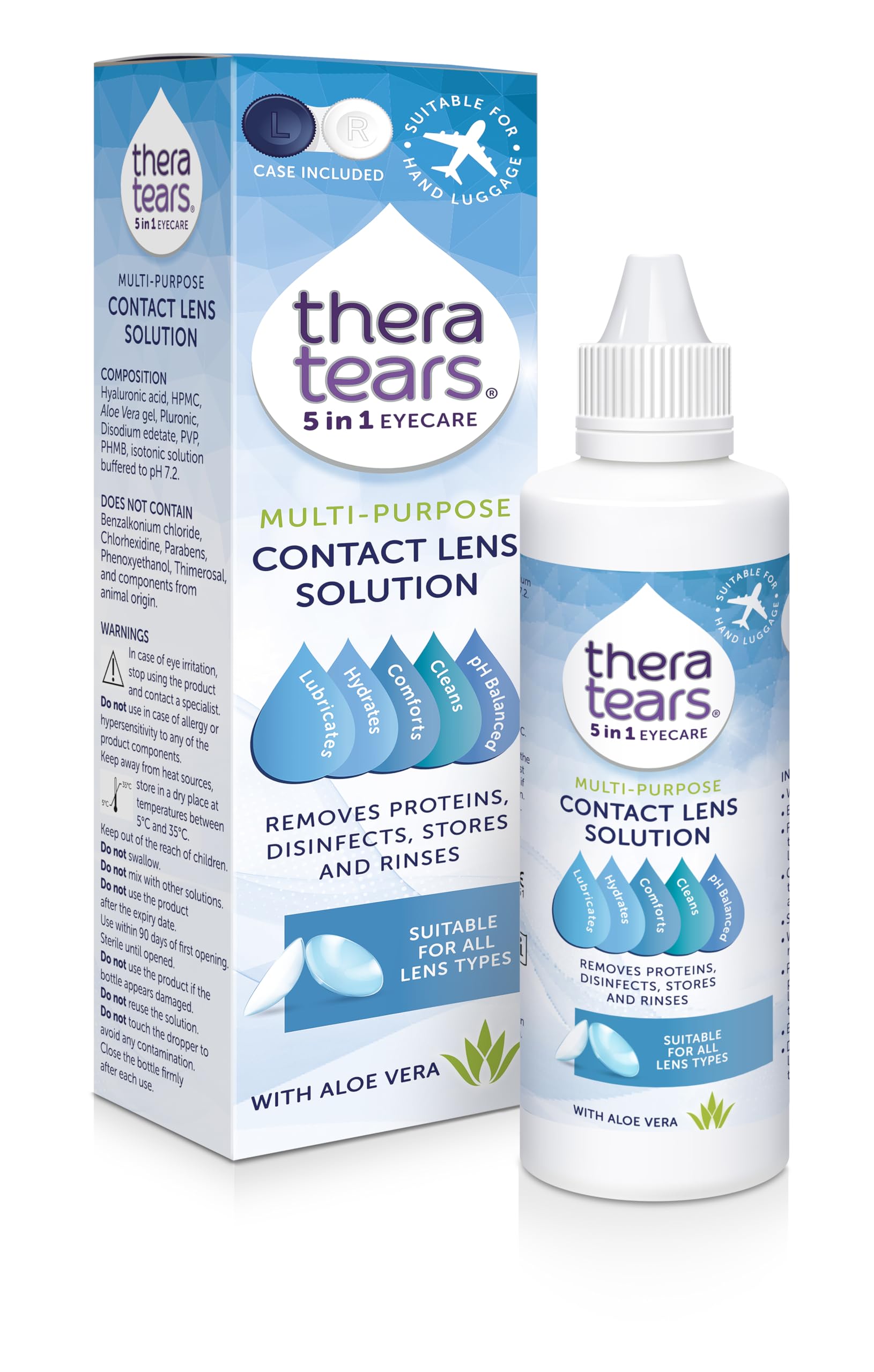 TheraTears Multi-Purpose Contact Lens Solution 100ml/Cleans, Disinfects, Lubricates and Hydrates Your Contact Lenses/Added Aloe Vera Known to Soothe and Refresh/Suitable for All Lens Types