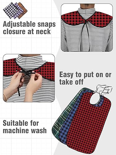 Miniatura 3 de Janmercy 10 baberos para adultos para comer, lavable, impermeable, protector de ropa con atrapa migas, baberos grandes reutilizables ajustables para