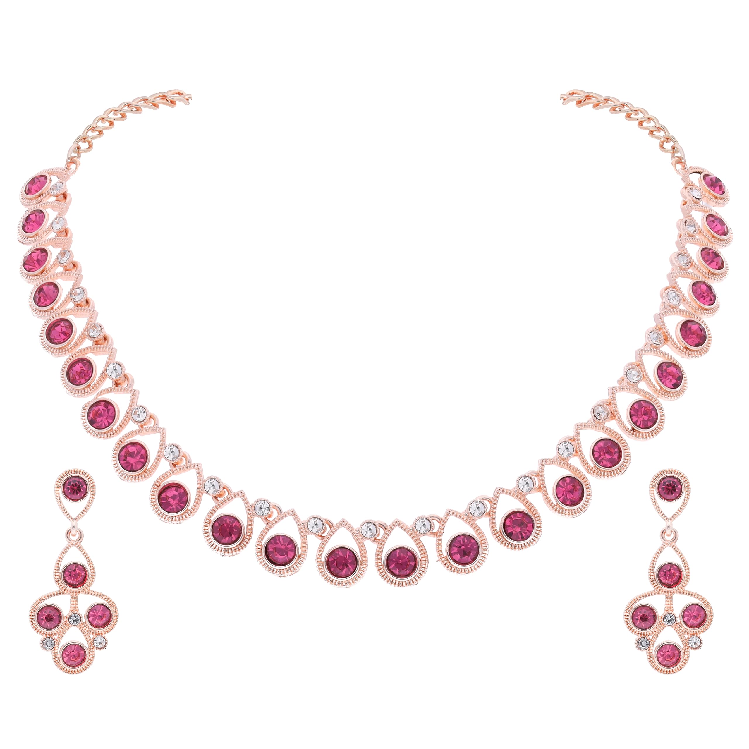 Brado Jewellery Women Rose Gold-Plated Artificial Stone Studded Necklace Jewellery Set With 1 Pair Of Earring (Rosegold - Pink) (B0CHVNH4BT) Amazon Price History, Amazon Price Tracker