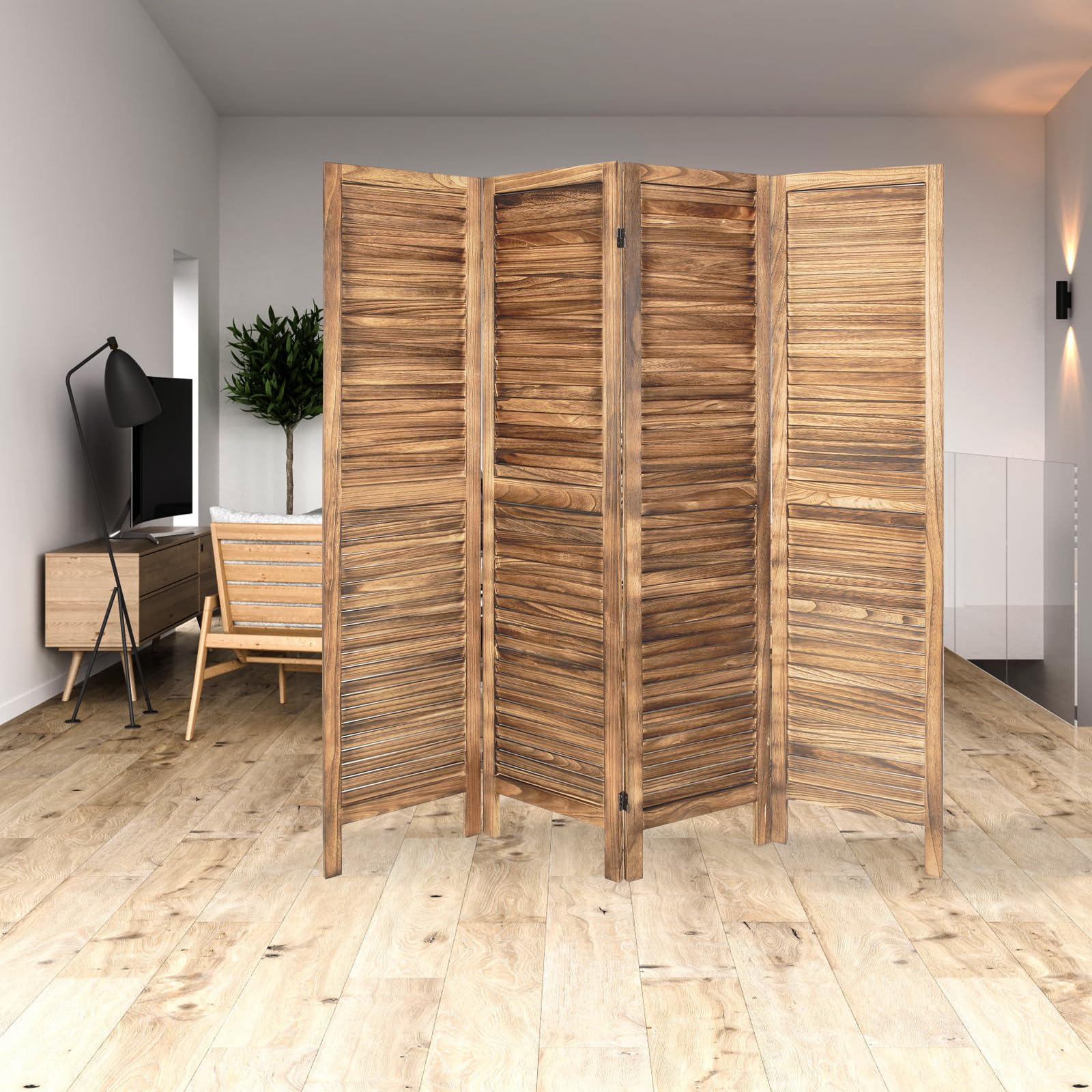 Giantex 4-Panel Room Divider Privacy Screen - 5.6 Ft Tall Folding Partition, Brown
