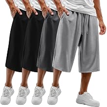4 Pack Mens Capri Pants Baggy Summer Casual 3/4 Shorts Below Knee Drawstring Crooped Sweatpants with Pockets