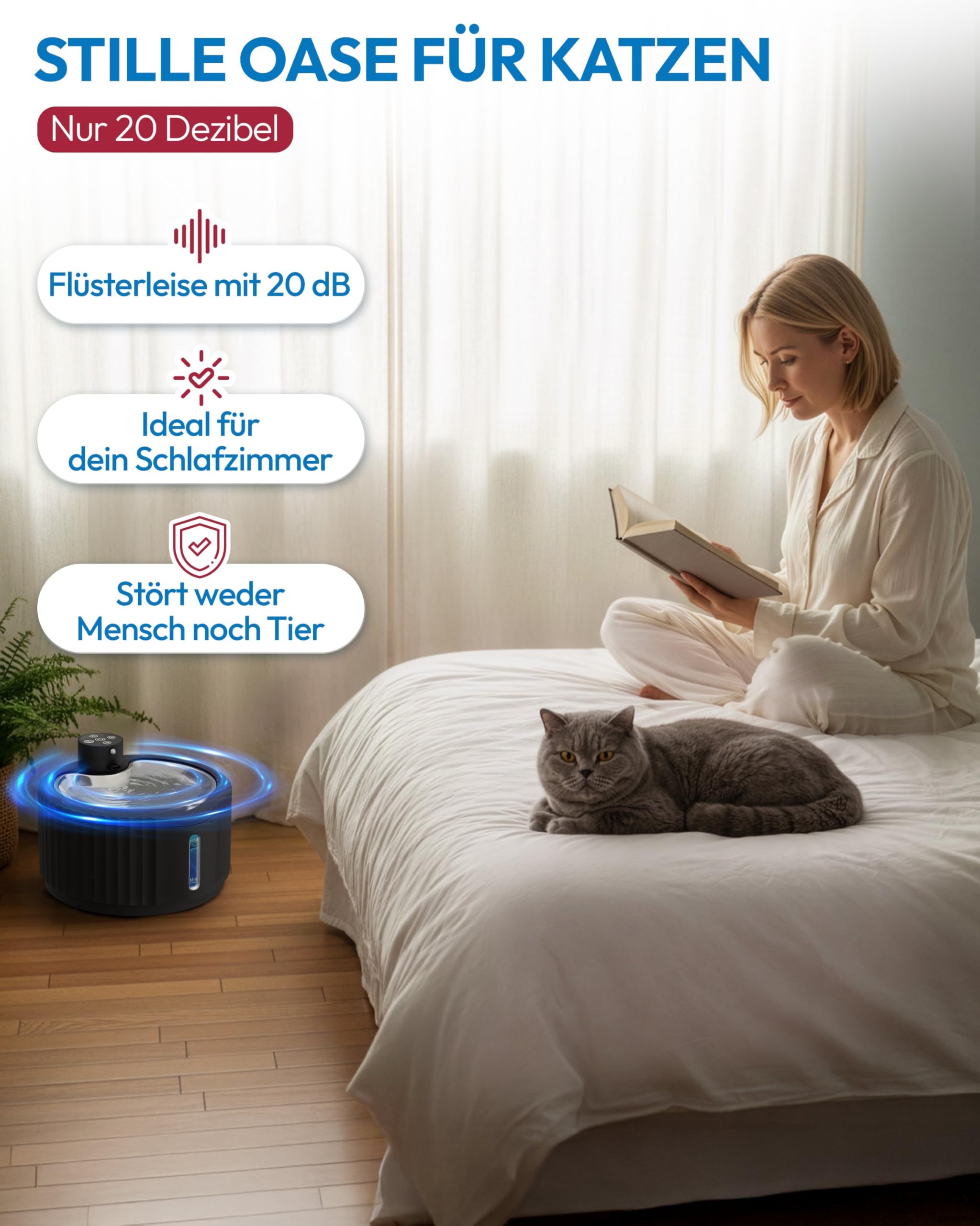 Miaura Katzenbrunnen kabellos leise 2.8L Bewegungsmelder Akkulaufzeit