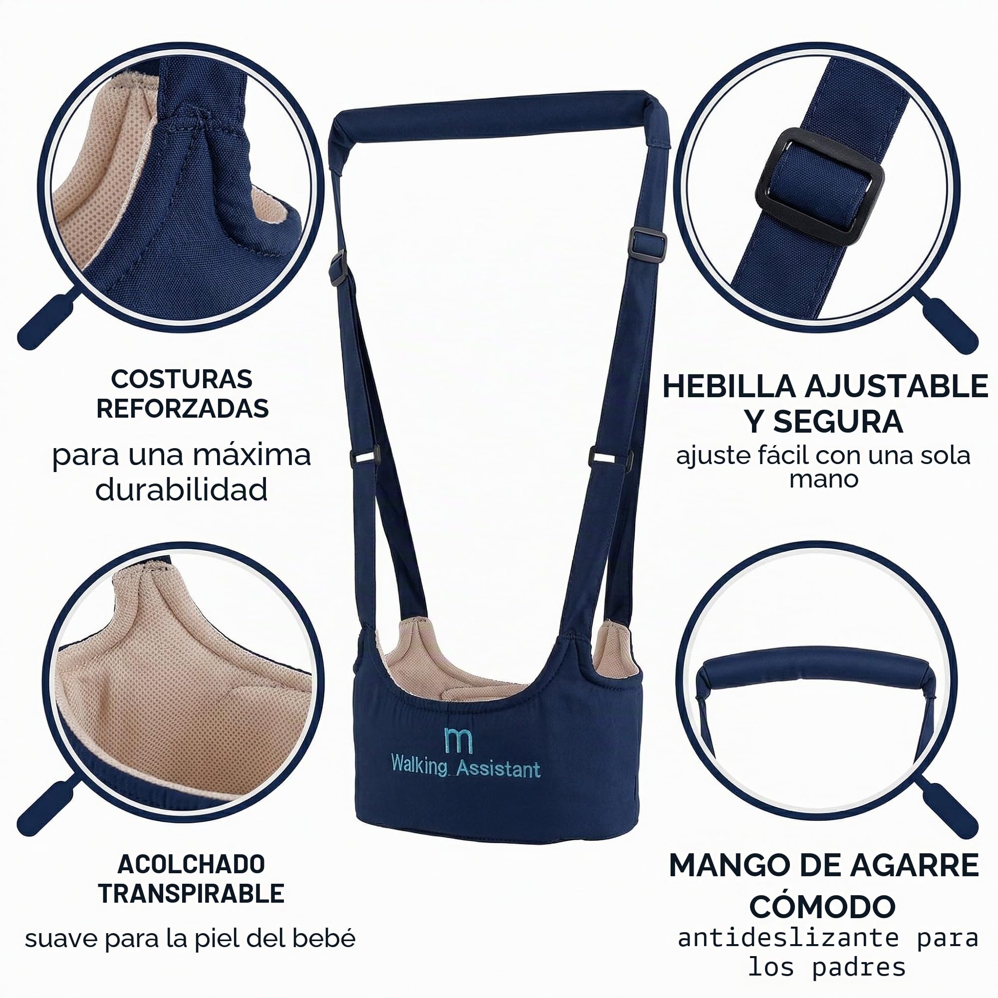 Arnés de Seguridad para Caminar Arnes Bebes Ajustable Arnés de Bebe con Hebilla de Seguridad y Calcomanías Mágicas Transpirable Cinturón de Andador para Bebe 7-24 Mes - Azul marino