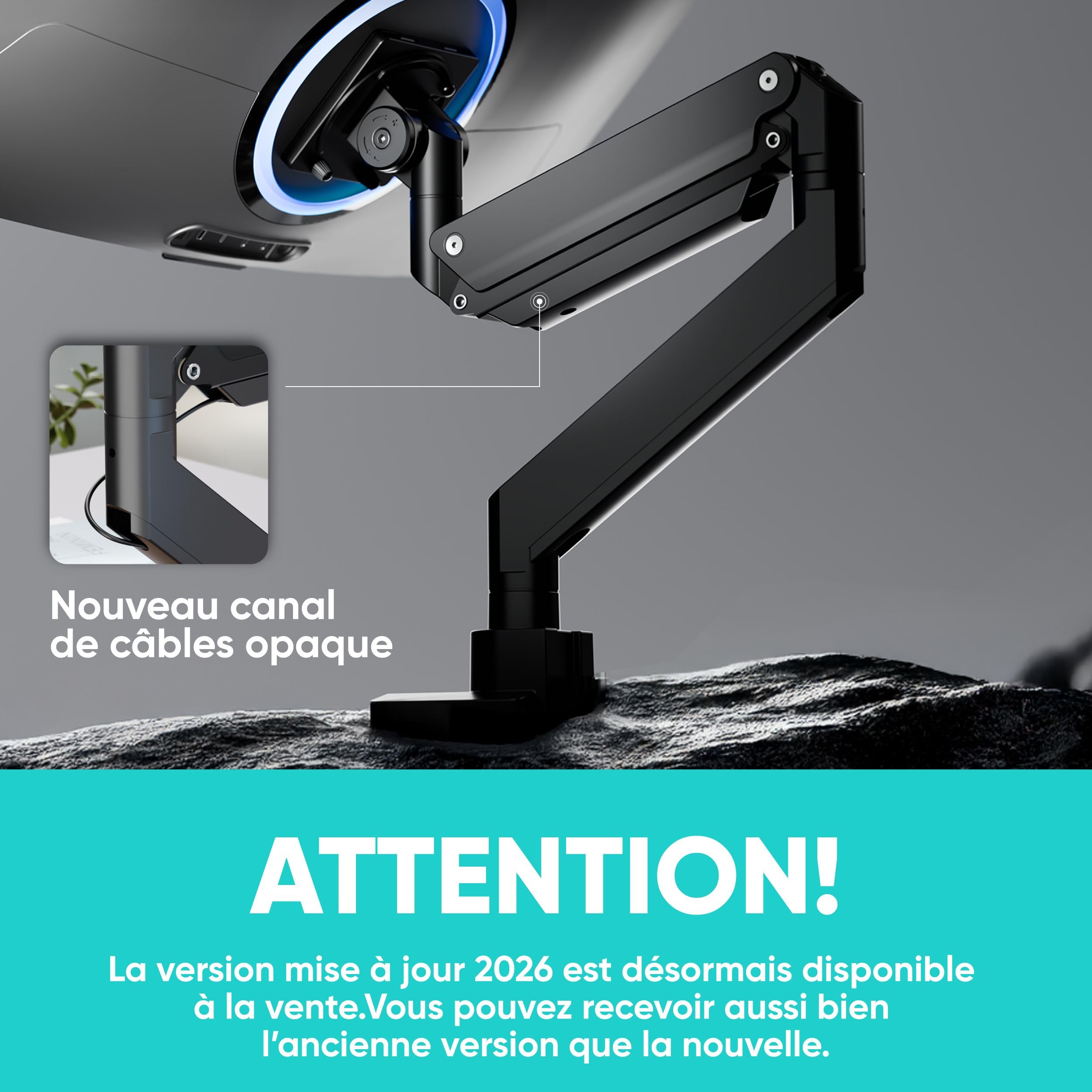 ONKRON Support Écran PC Ultra Large 17"-57" Bras Articulé 27 kg Gaz Ressort VESA 75x75-200x200 Inclinable Pivotant Rotatif G130-B Noir