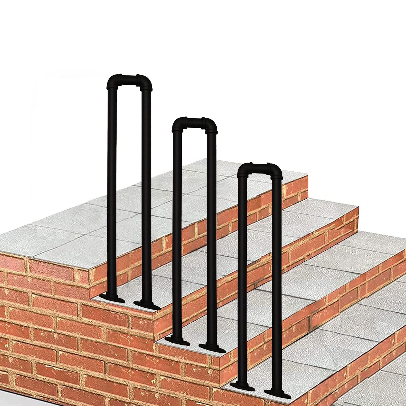 GLDYTVF Black Metal Transitional Handrail for Cement Concrete Steps and Wooden Steps, Handrail Picket for Outside Stairs Outdoor Steps, Stair Rail Hand Rails for Garden(Size:75cm(2.5ft))