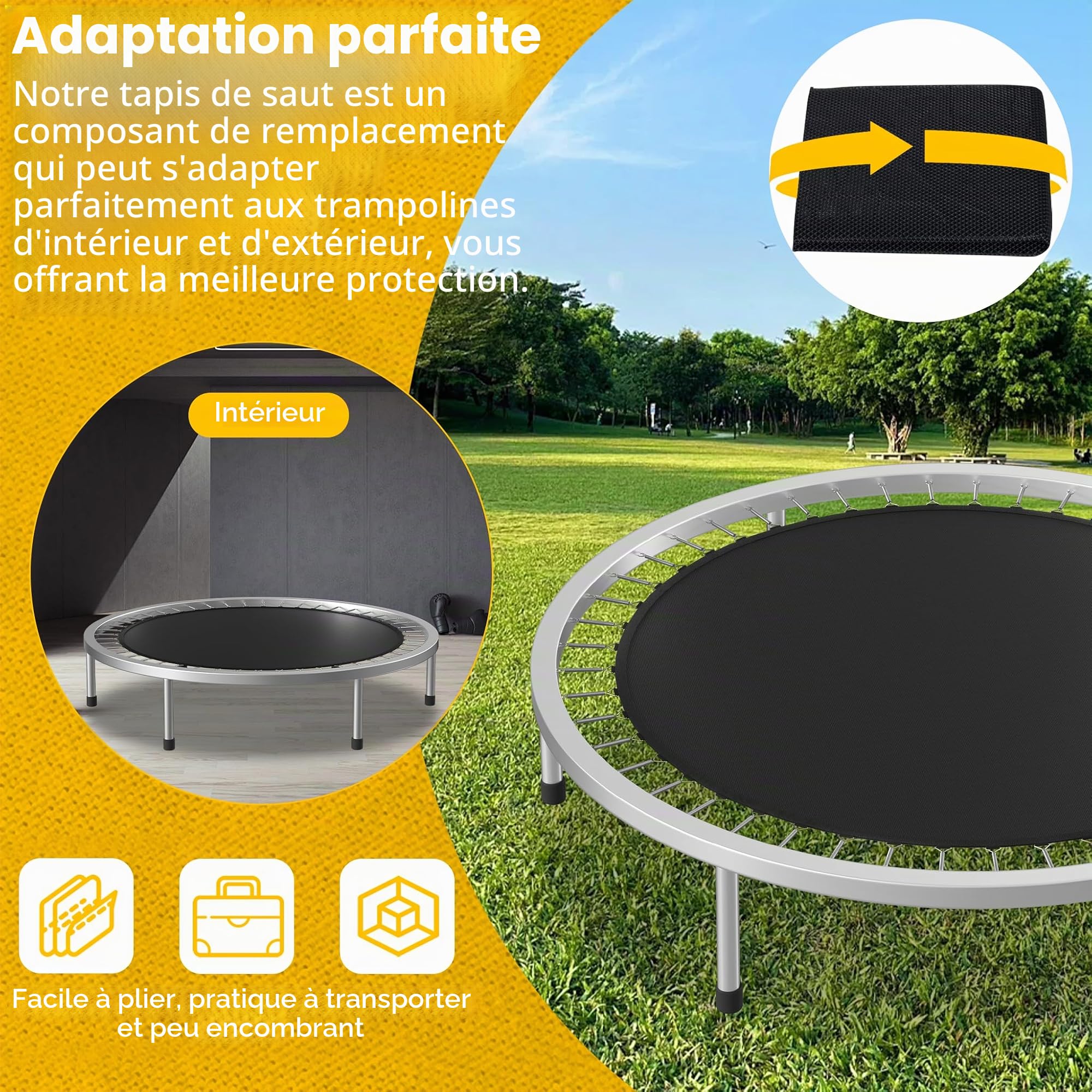 FIVMEN Tapis de saut de rechange pour trampoline avec crochets en forme de T et œillets - Pièce de rechange pour trampoline