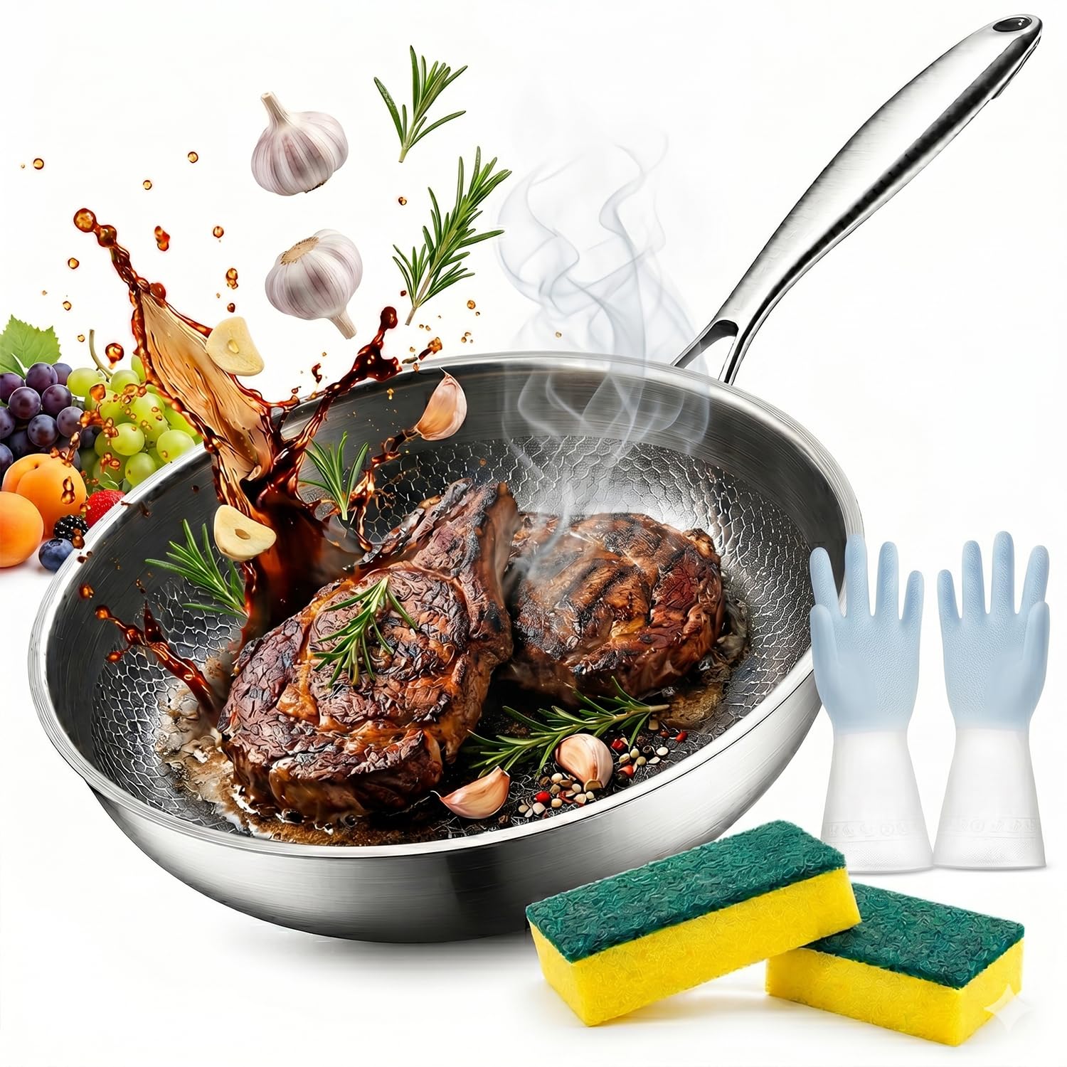 Poêle En Titane, Multi-Tailles 22/24/26/28/30 Cm – Antiadhésive Naturelle Sans Revêtement Chimique, Surface Martelée Chauffe Ultra-Rapide – Compatible Induction, Gaz, Céramique (sans couvercle,22cm)